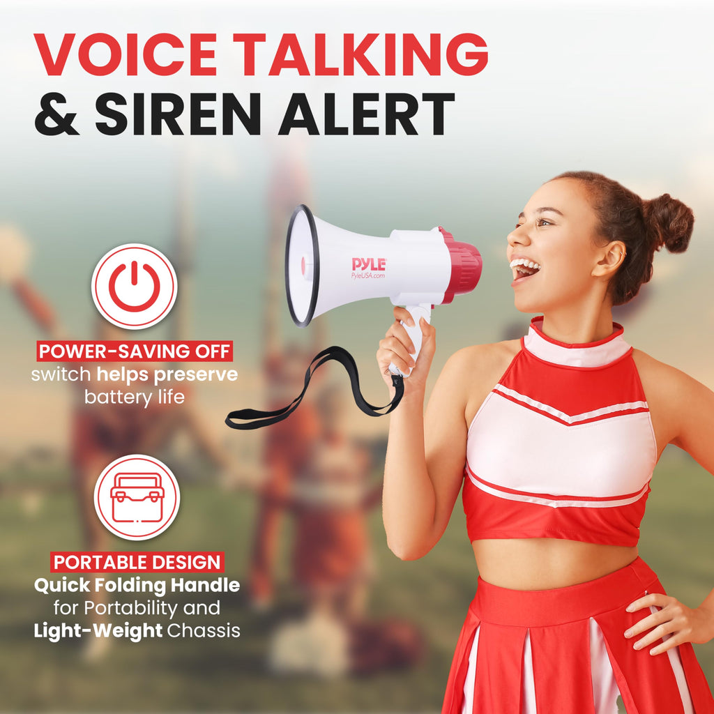Pyle Megaphone Speaker Pa Bullhorn - With Built-In Siren 30 Watt Voice Recorder & 800 Yard Range - Ideal For Football, Soccer, B
