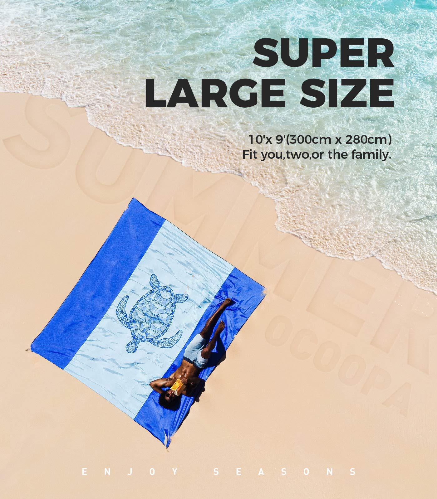Ocoopa Diveblues Beach Blanket Waterproof Sandproof, 10'X 9' Extra Large, Soft And Durable, Sand Free, Light Weight And Portable