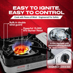 Chef Master 15,000 Btu Butane Portable Camp Stove + 4X 8Oz Butane Canisters | Double Wind-Guard Portable Stove Burner W/Piezo Ig
