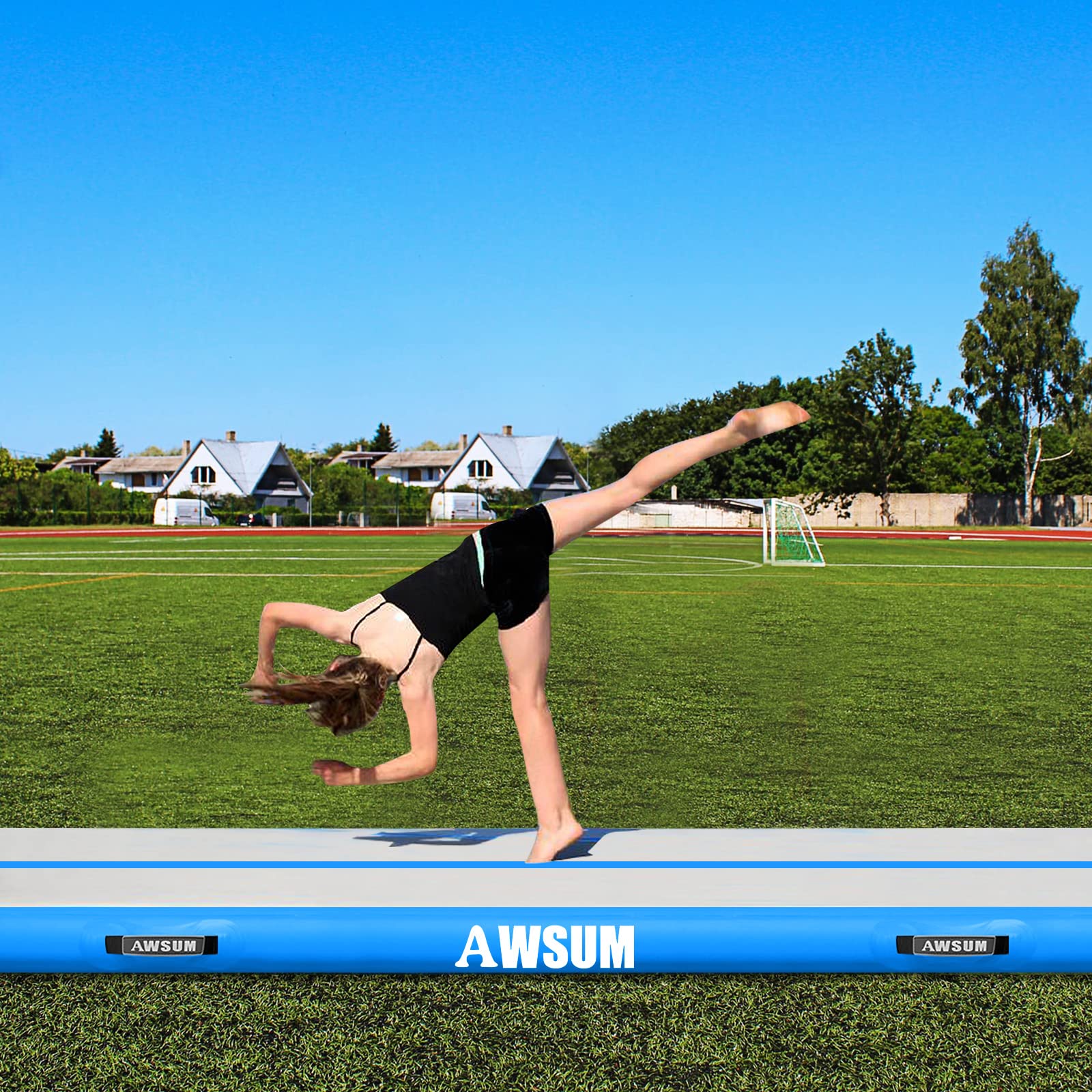 AWSUM 10ft x 6.6ft x 4inches Air Mat Tumbling Track Gymnastics Inflatable Training Mat with Electric Air Pump for Gym/Cheerleadi