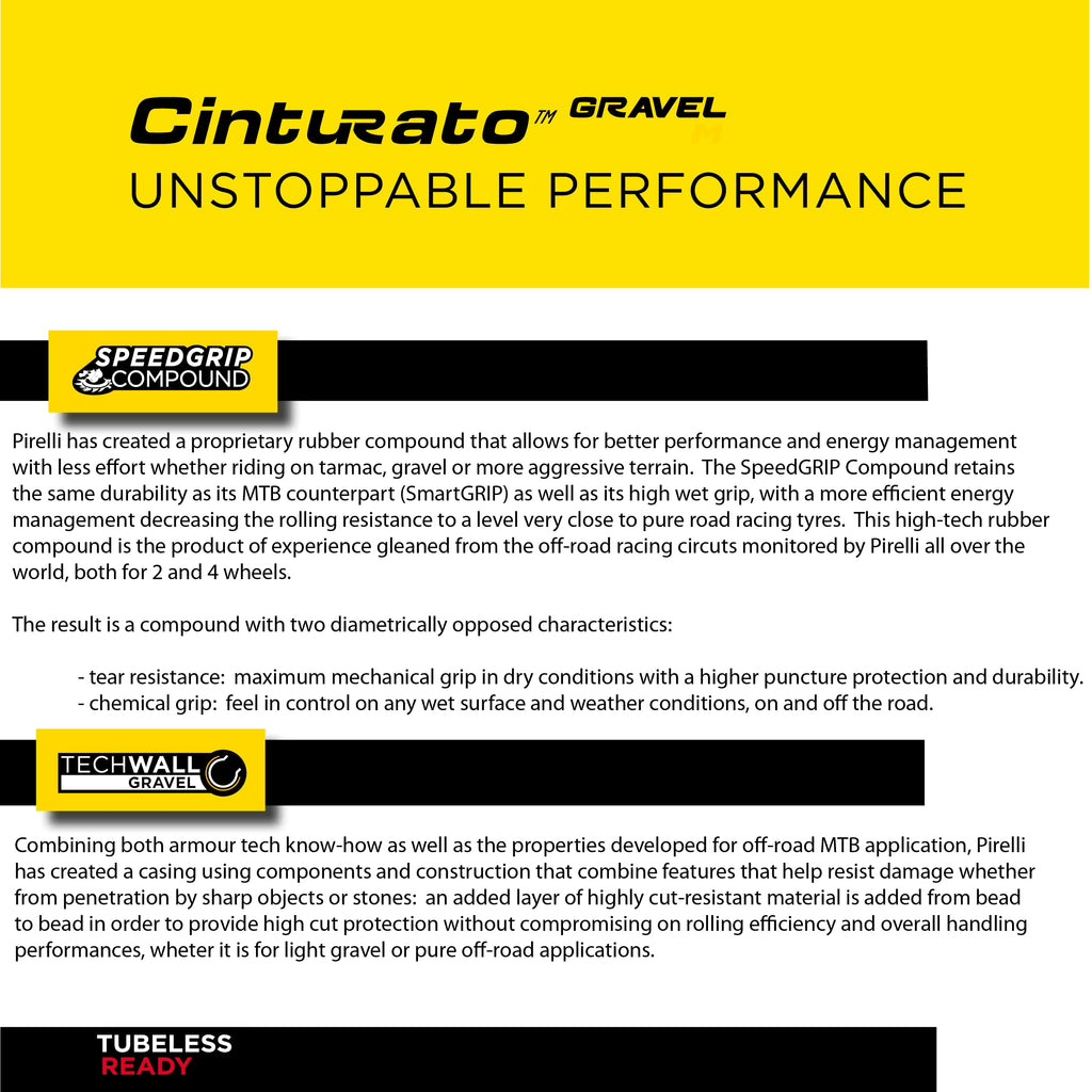 Pirelli Cinturato Gravel M Bike Tire, Mixed Gravel/Compact To Unstable, Tubeless Ready Clincher Tlr, Extra Grip, Advanced Punctu