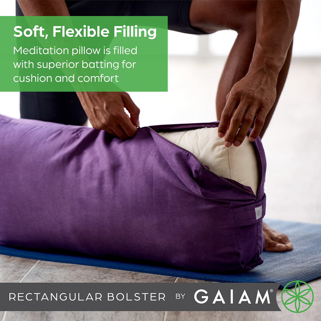 Gaiam Yoga Bolster - Long, Rectangular Meditation Pillow - Supportive Cushion For Restorative Yoga And Sitting On The Floor - Bu