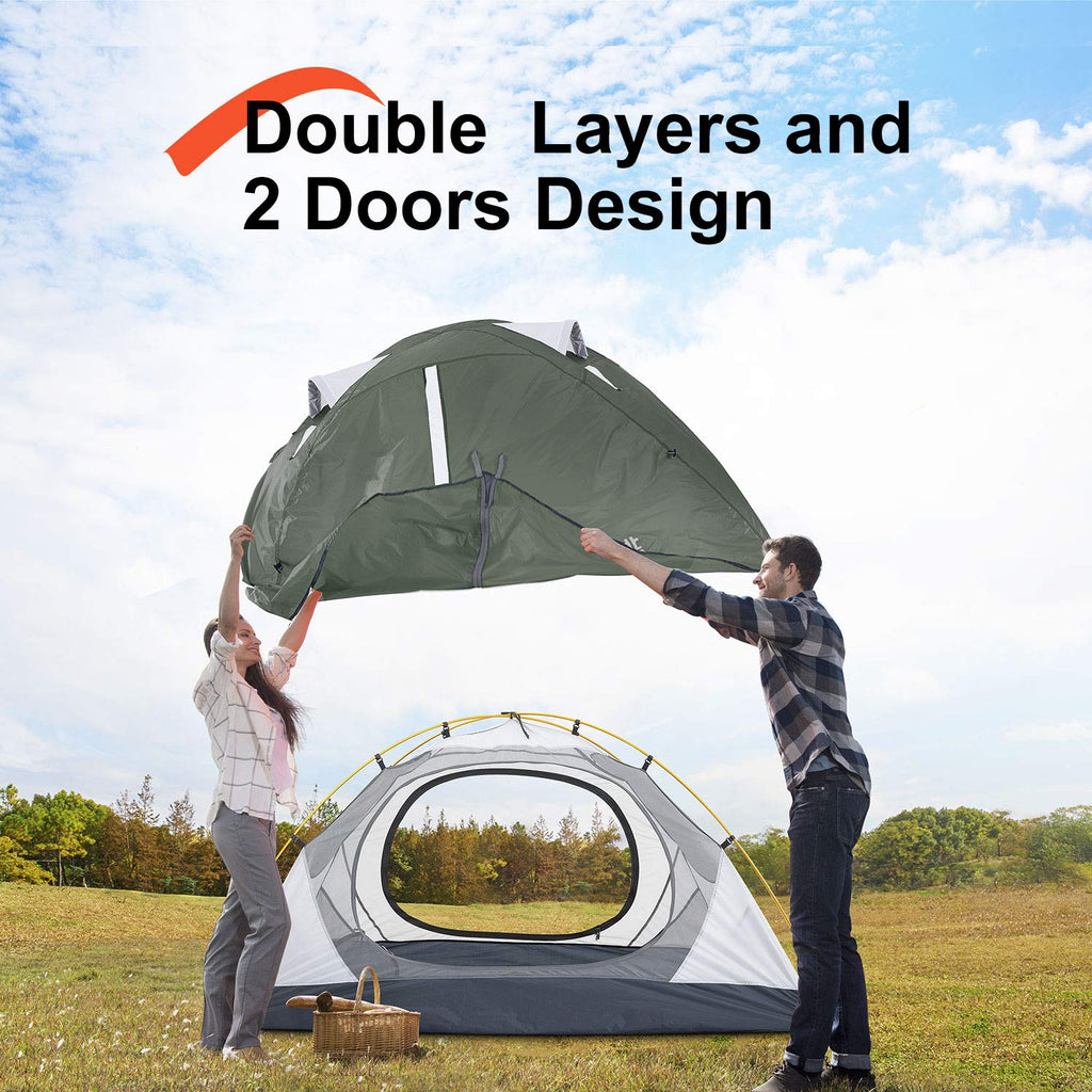 Bisinna 2 Person Camping Tent Lightweight Backpacking Tent Waterproof Windproof Two Doors Easy Setup Free Standing Double Layer