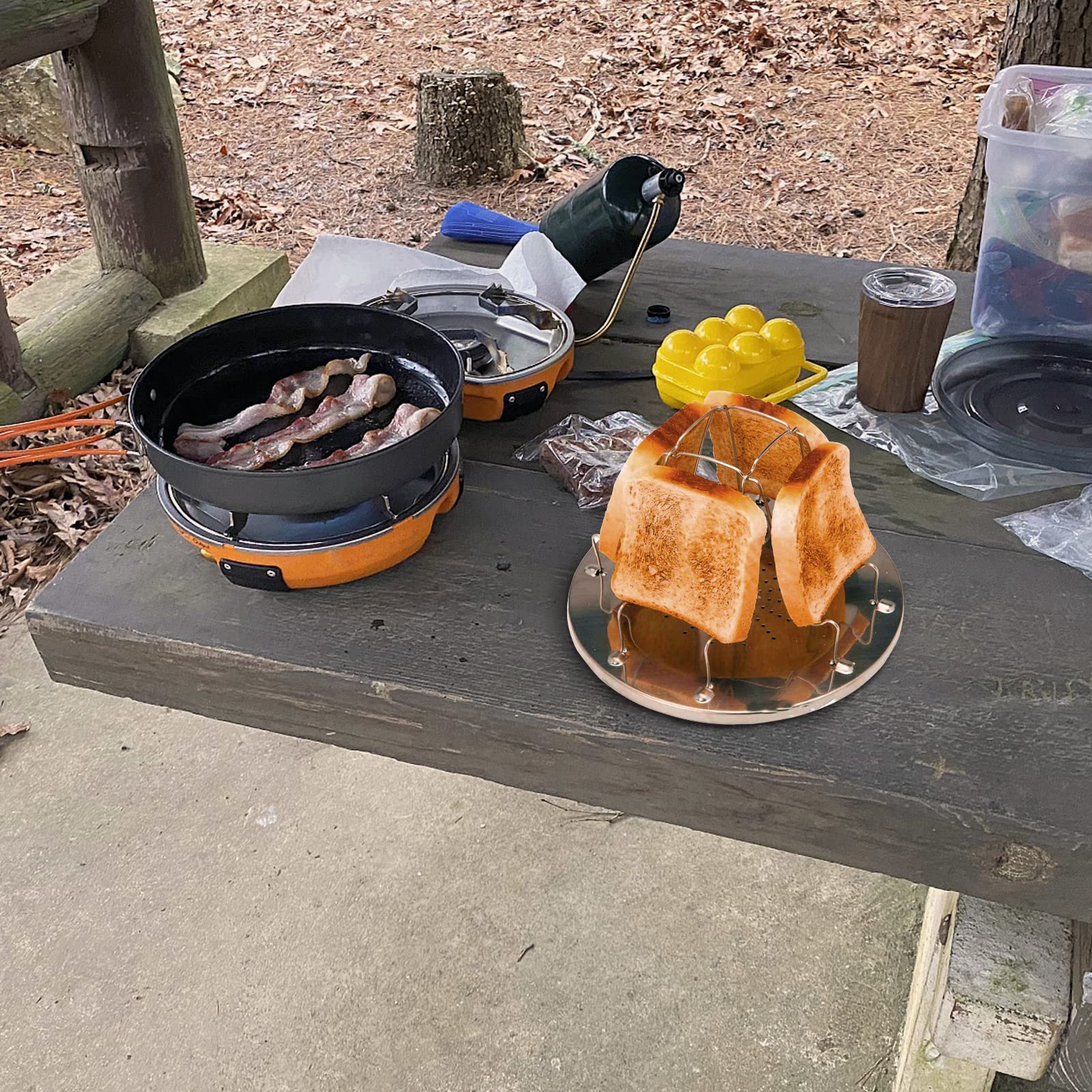 Folding Camp Stove Toaster Stainless Steel Camping Toaster Rack Holder 4 Slice Toaster Tray Cooking Breakfast 4 Toast Bread Toas