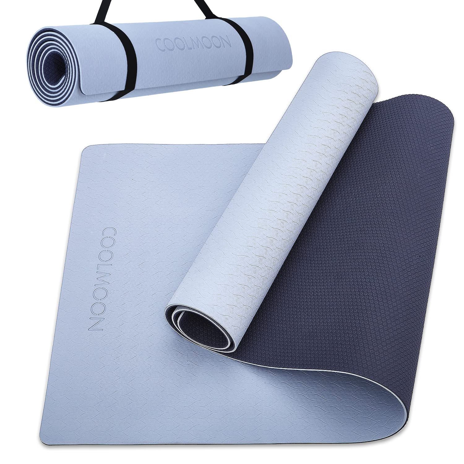 Coolmoon 1/4 Inch Thick Yoga Mat Double-Sided Non Slip,Yoga Mat For Women And Men,Fitness Mats With Carrying Strap,Eco Friendly 