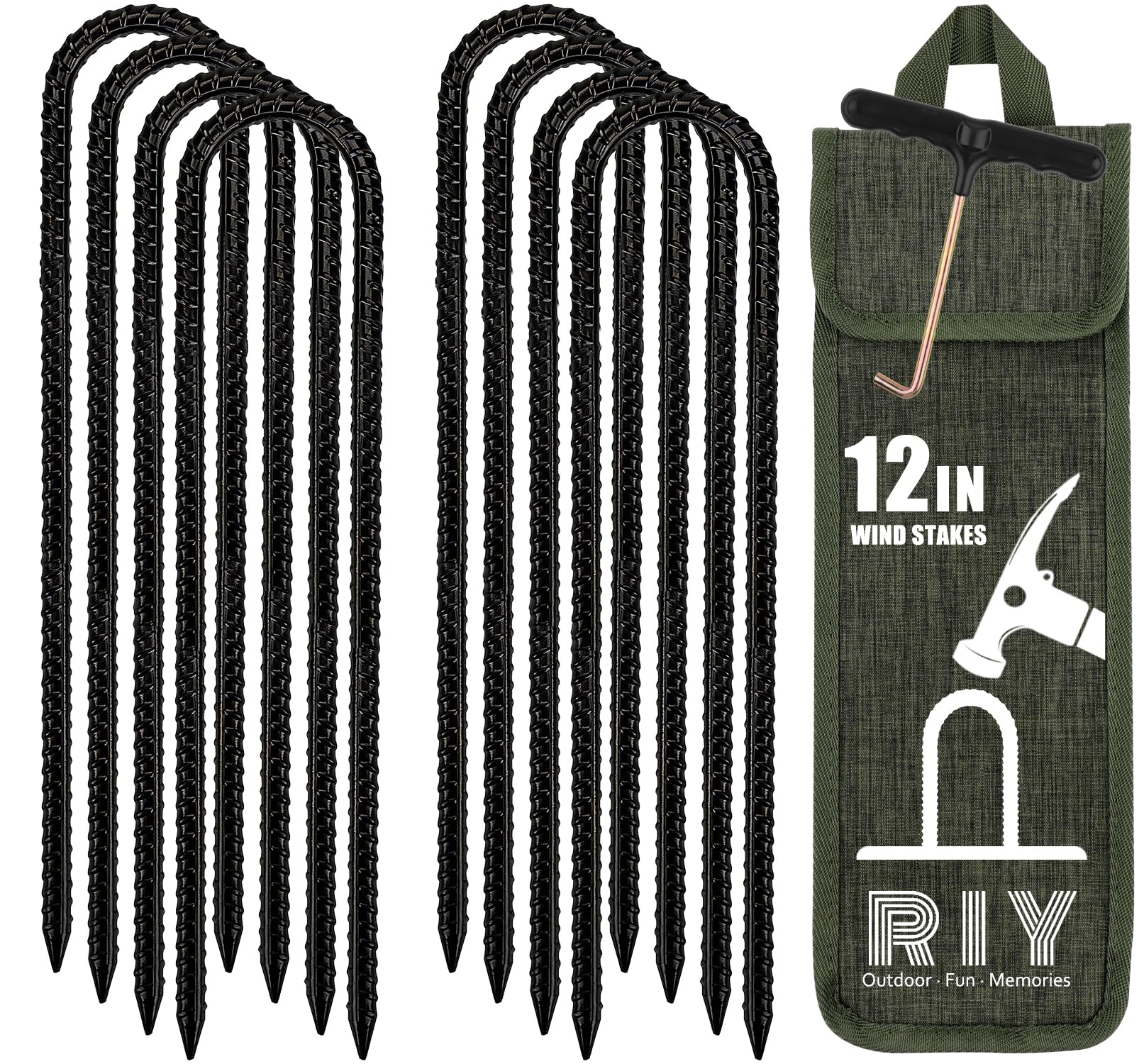 RIY Trampoline Stakes Anchors High Wind Heavy Duty Tent Stakes 12 Inch Ground Anchor Trampoline Accessories with T Hook - U Shap