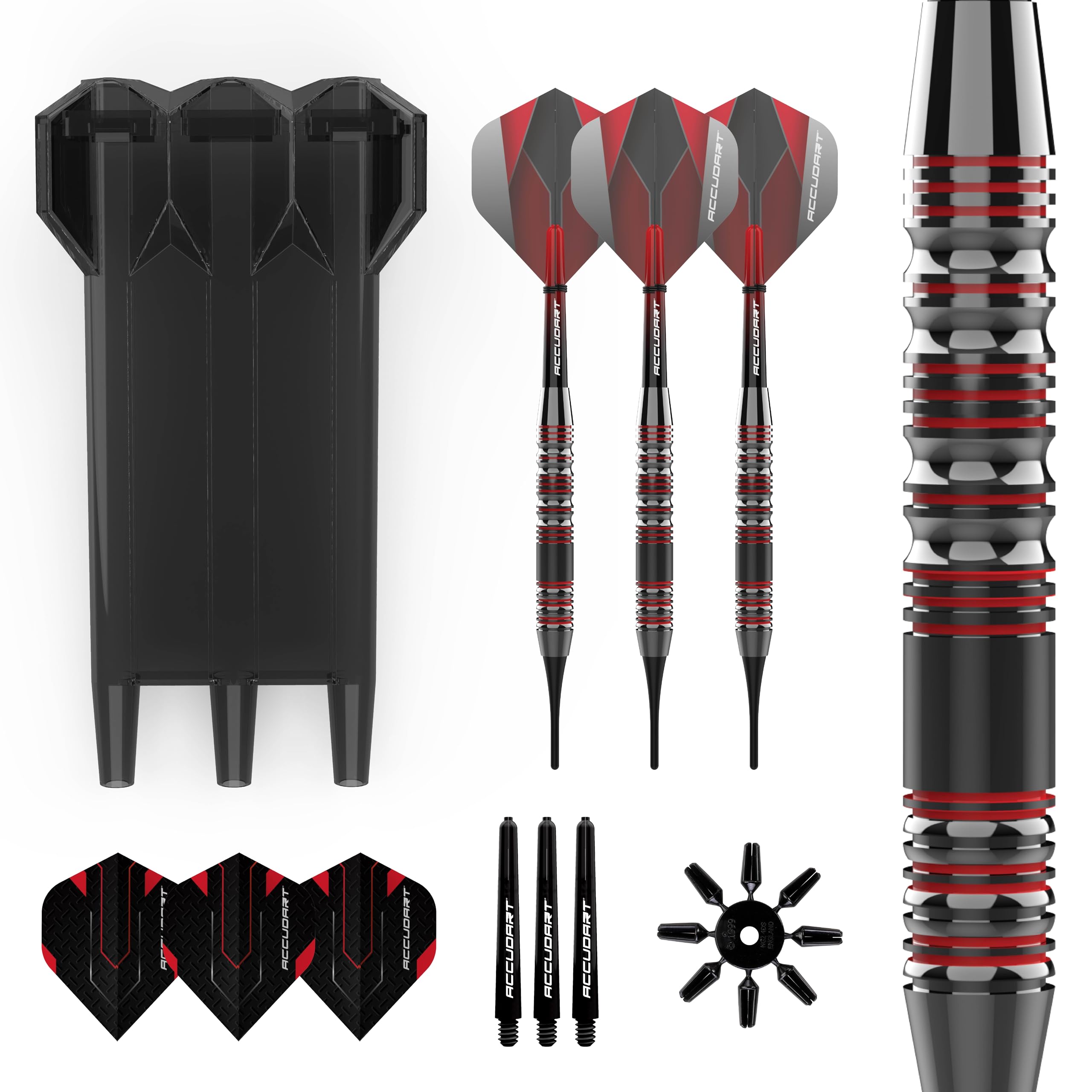 Accudart Soft Tip Dart Set 3.0 - Gunmetal Finish Steel Barrel - Hybrid Grip - Polycarbonate Shafts - Standard Shape Flights - Dr