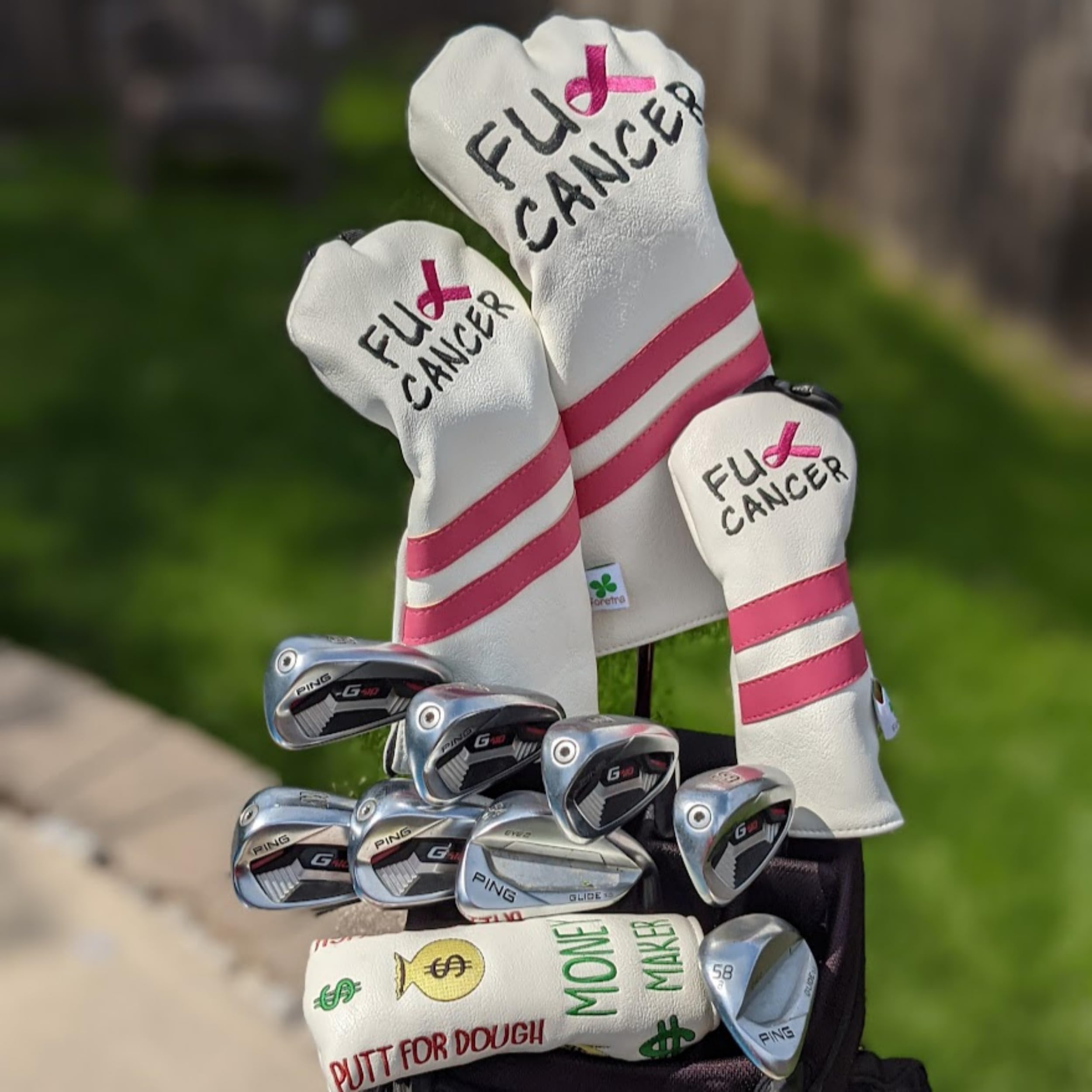 Foretra - Limited Edition F U Cancer Hybrid Headcover - Tour Quality Golf Club Cover - Style And Customize Your Golf Bag