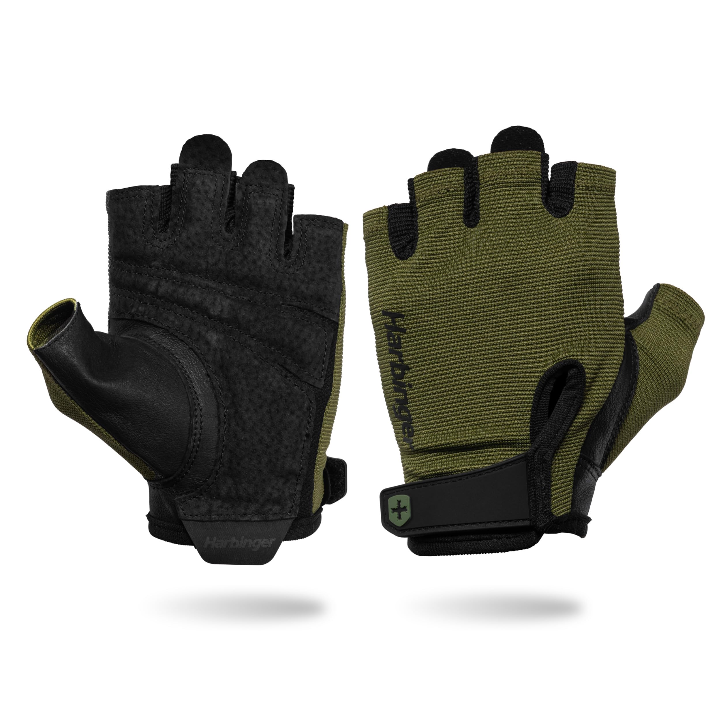 Power Gloves 3.0 - Durable Half Finger Weightlifting Gloves with Adjustable Wrist Closure, Breathable Leather Palm, Mens, Green