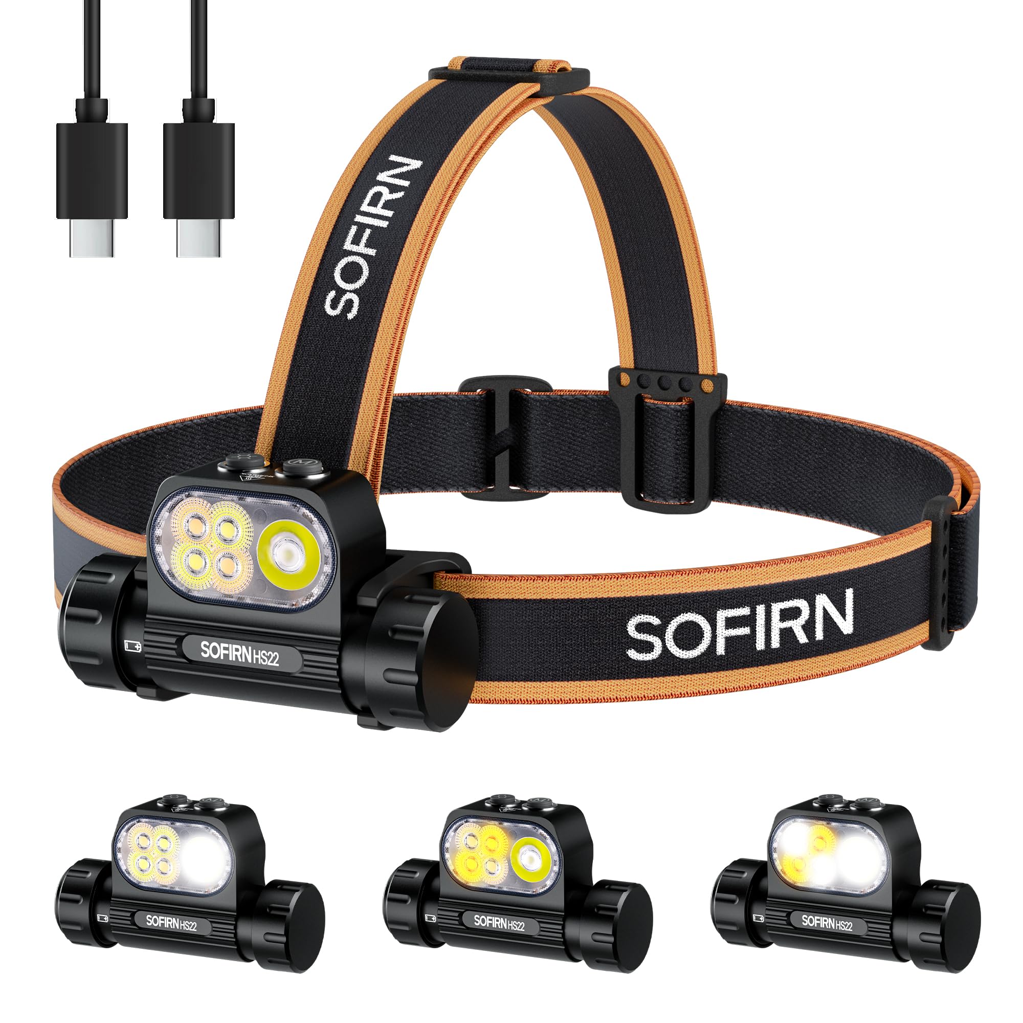 Sofirn HS22 Rechargeable Headlamp 2500 Lumens, Stepless Tint Mixing (2700K Warm to 6500K Cool), Dual Beam LED Headlight with Flo