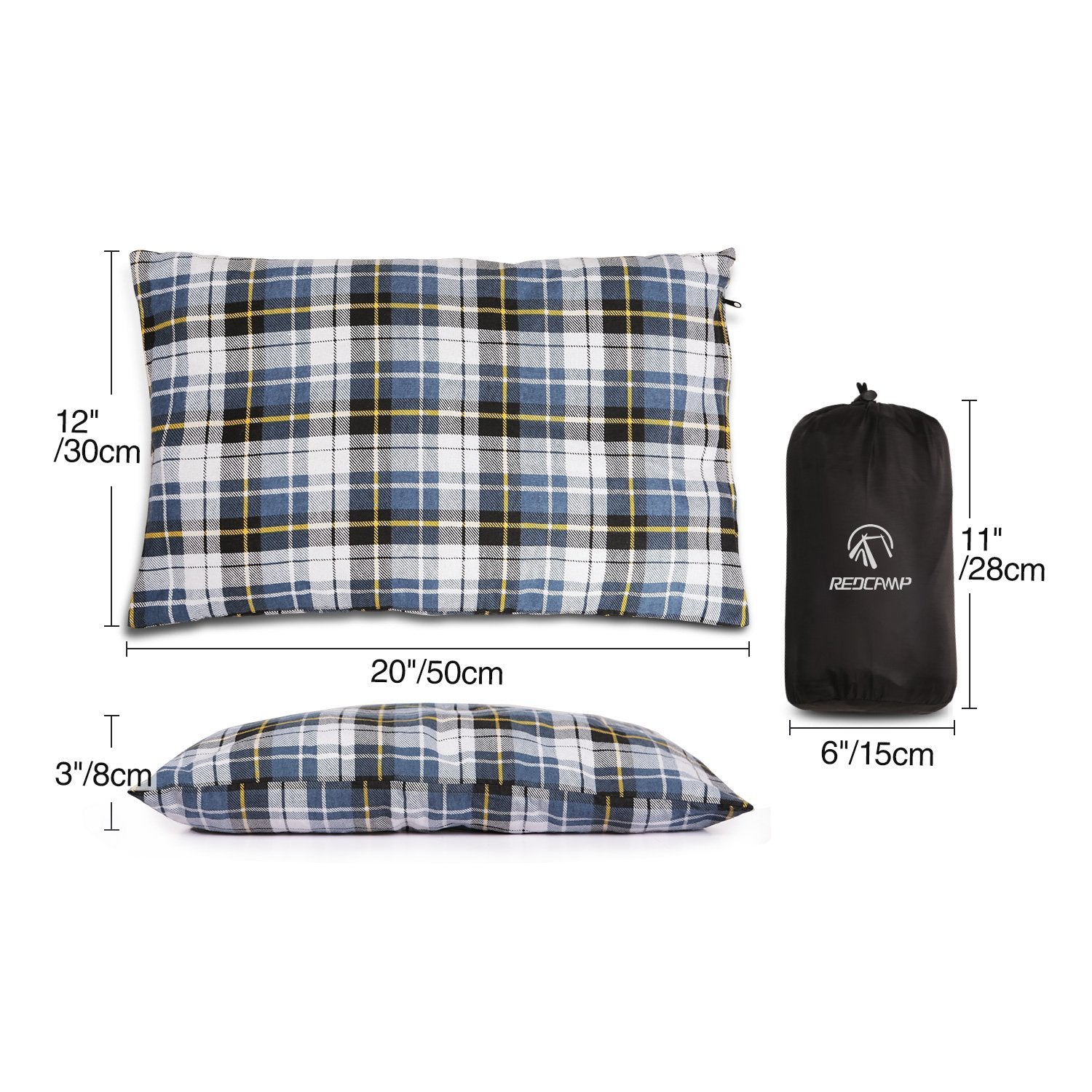 Redcamp Outdoor Camping Pillow Lightweight, Flannel Travel Pillow Cases, Removable Pillow Cover