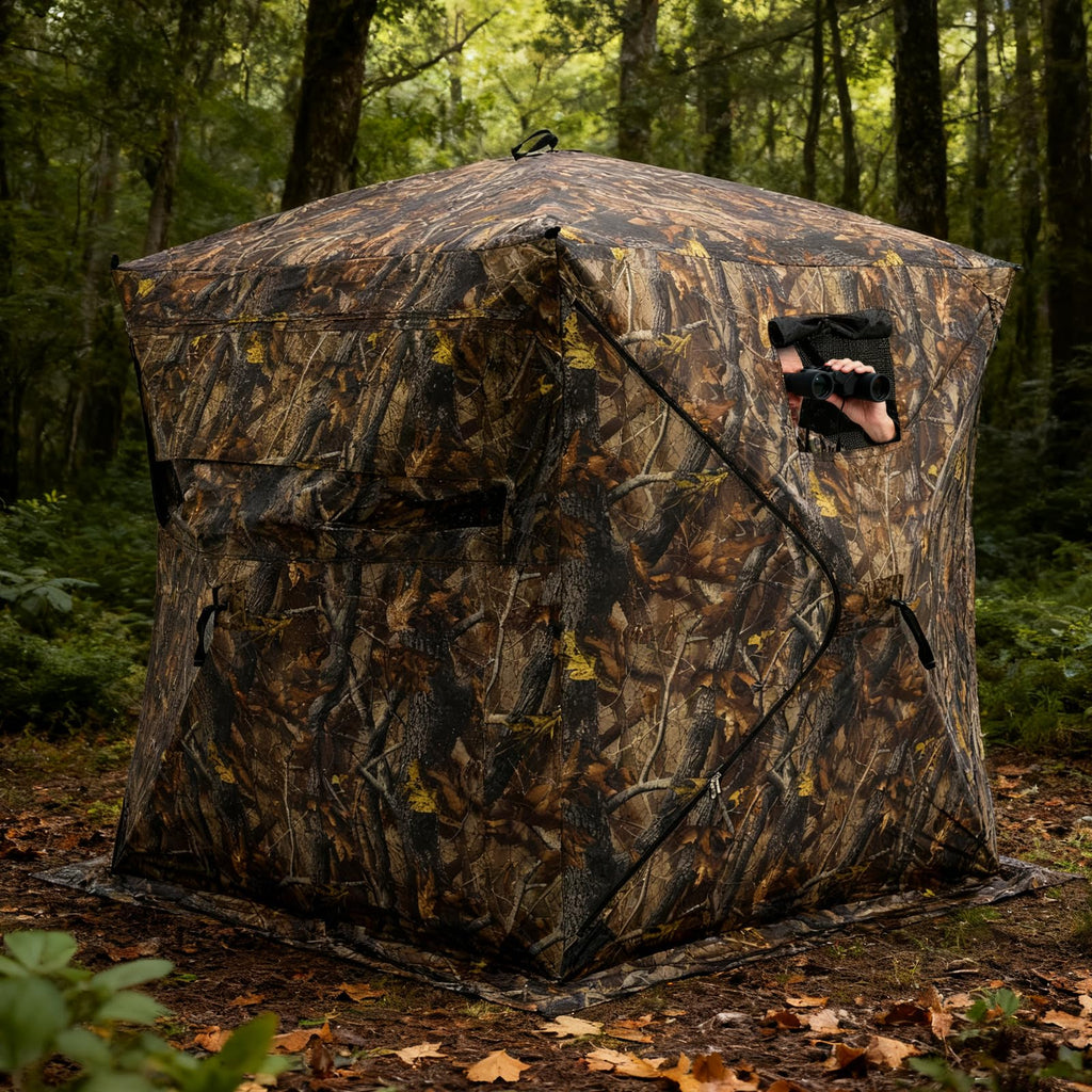 OLIXIS 270See Through Hunting Blind, 2-3 Person Pop Up Camouflage Tent with Carrying Bag, Portable Hunting Tent with Accessory B