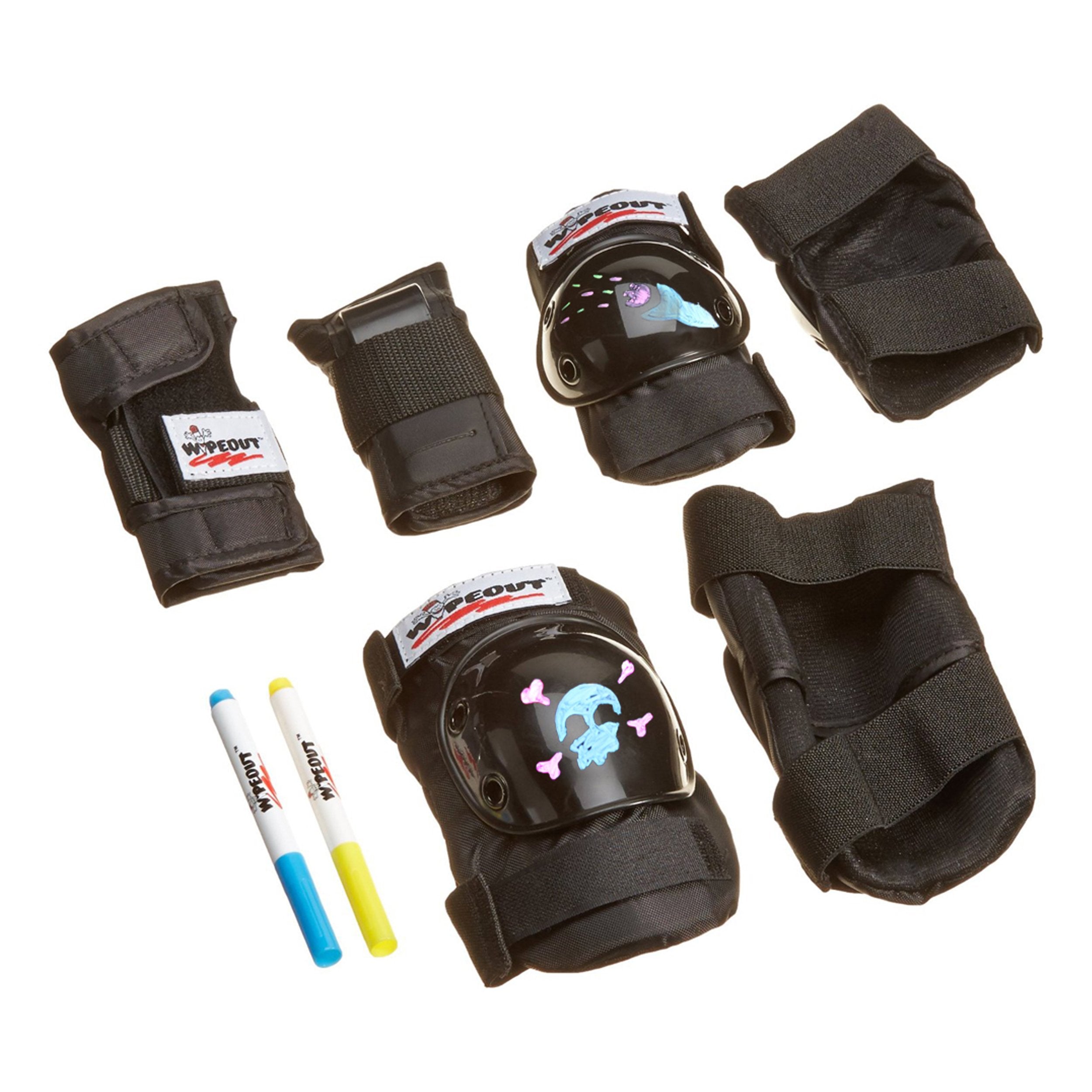 Wipeout Dry Erase Kids Pad Set With Knee Pads, Elbow Pads, And Wristguards, Black