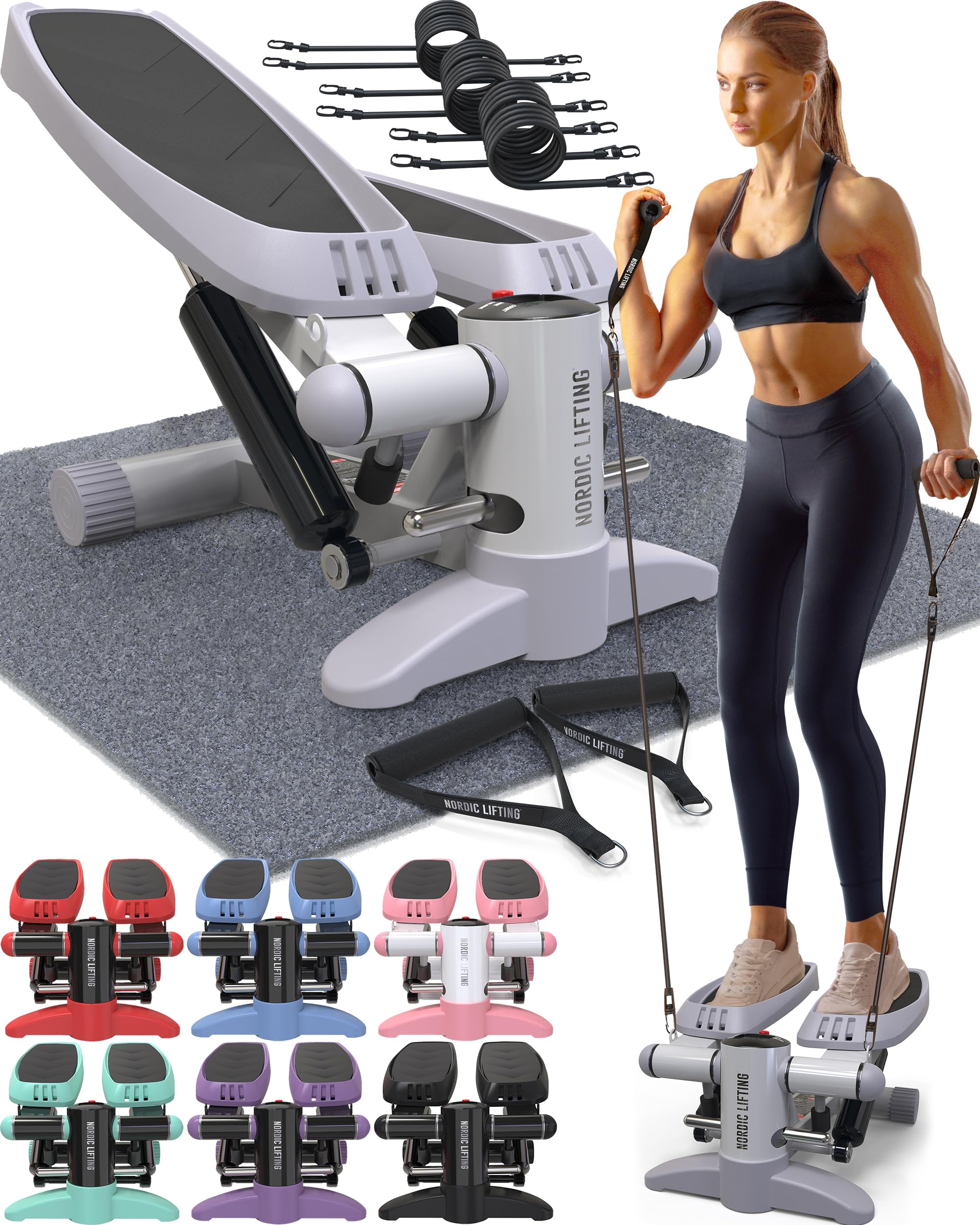 Mini Stepper & Stair Climber Machine - W/Resistance Bands Set - Built In Monitor By Nordic Lifting