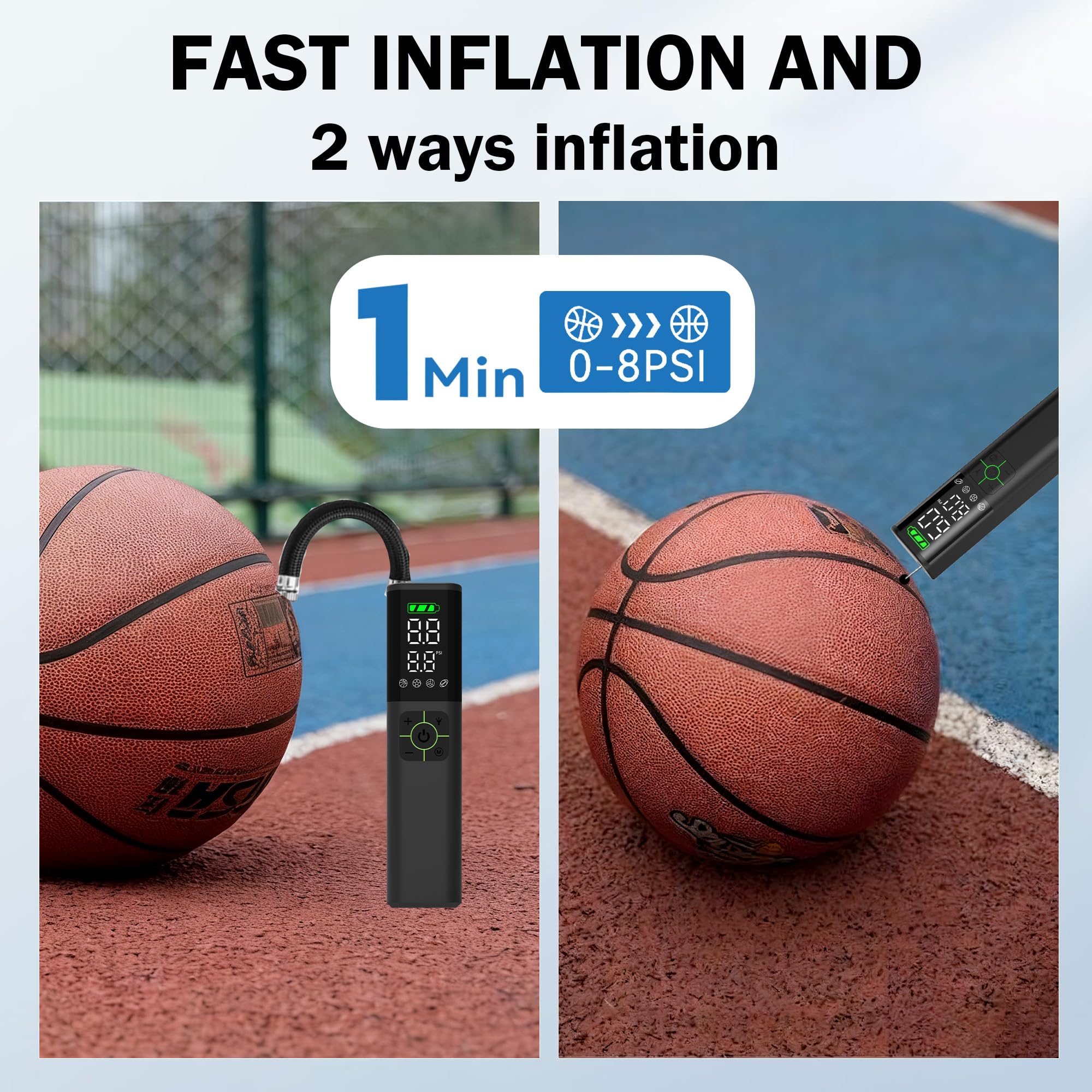 Calmara Z10 Electric Ball Pump for Sport Ball,2000mAh 15 PSI Portable Automatic Air Pump Fast Ball Inflator with 2 Needles,Preci