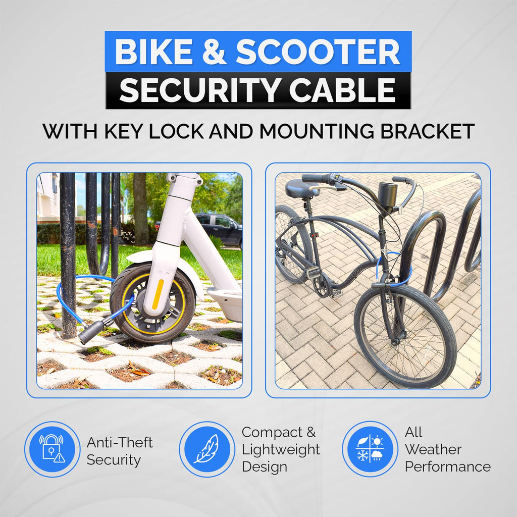 Dockslocks Bike Cable Lock Set With Key Lock, Mounting Bracket, Portable And Compact Anti-Theft Security For Bikes, Scooters And