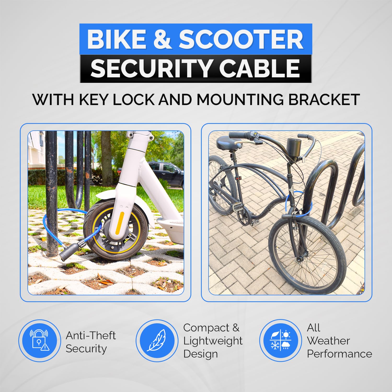Dockslocks Bike Cable Lock Set With Key Lock, Mounting Bracket, Portable And Compact Anti-Theft Security For Bikes, Scooters And