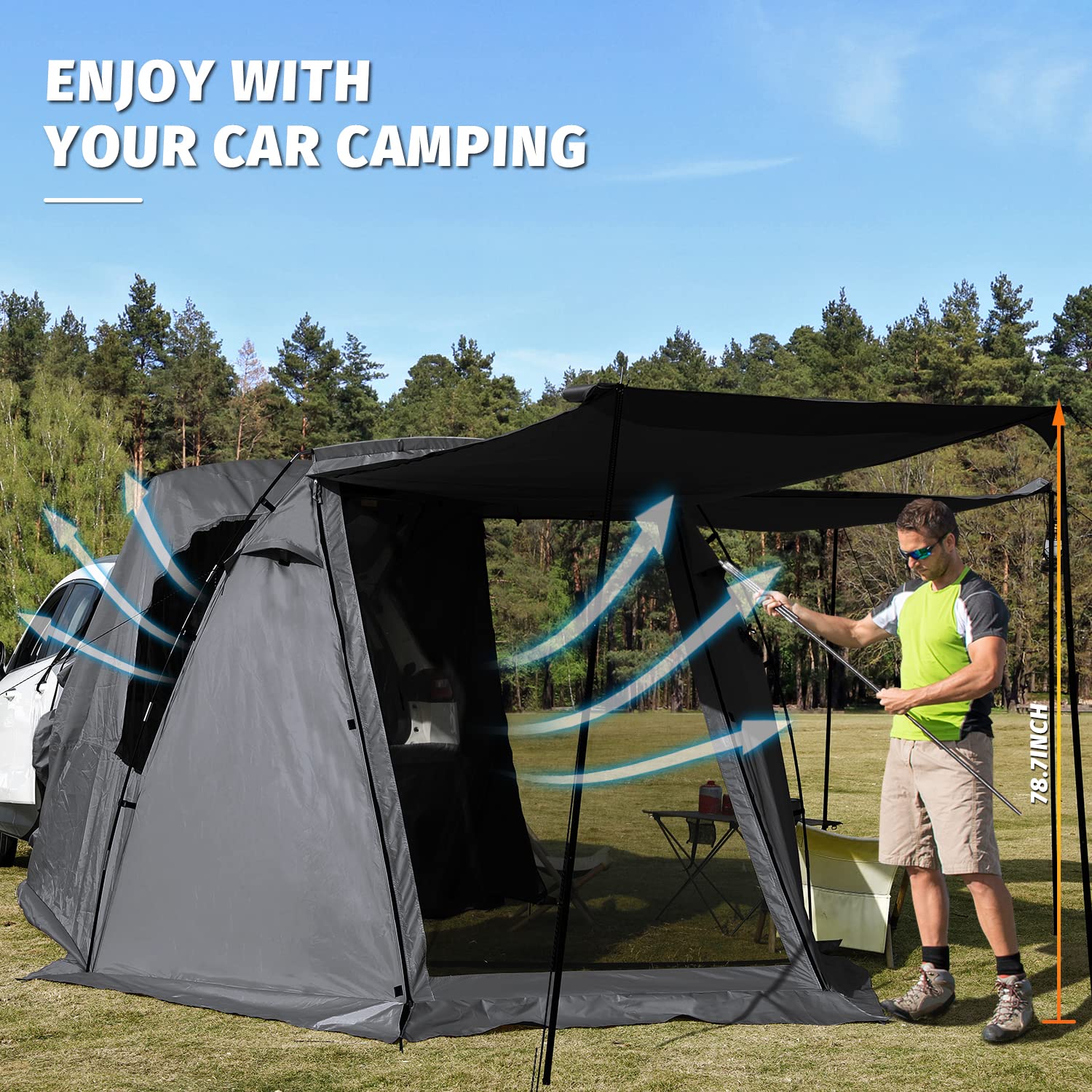 Kampkeeper Suv Car Tent, Tailgate Shade Awning Tent For Camping, Vehicle Camping Tents Outdoor Travel (Black)