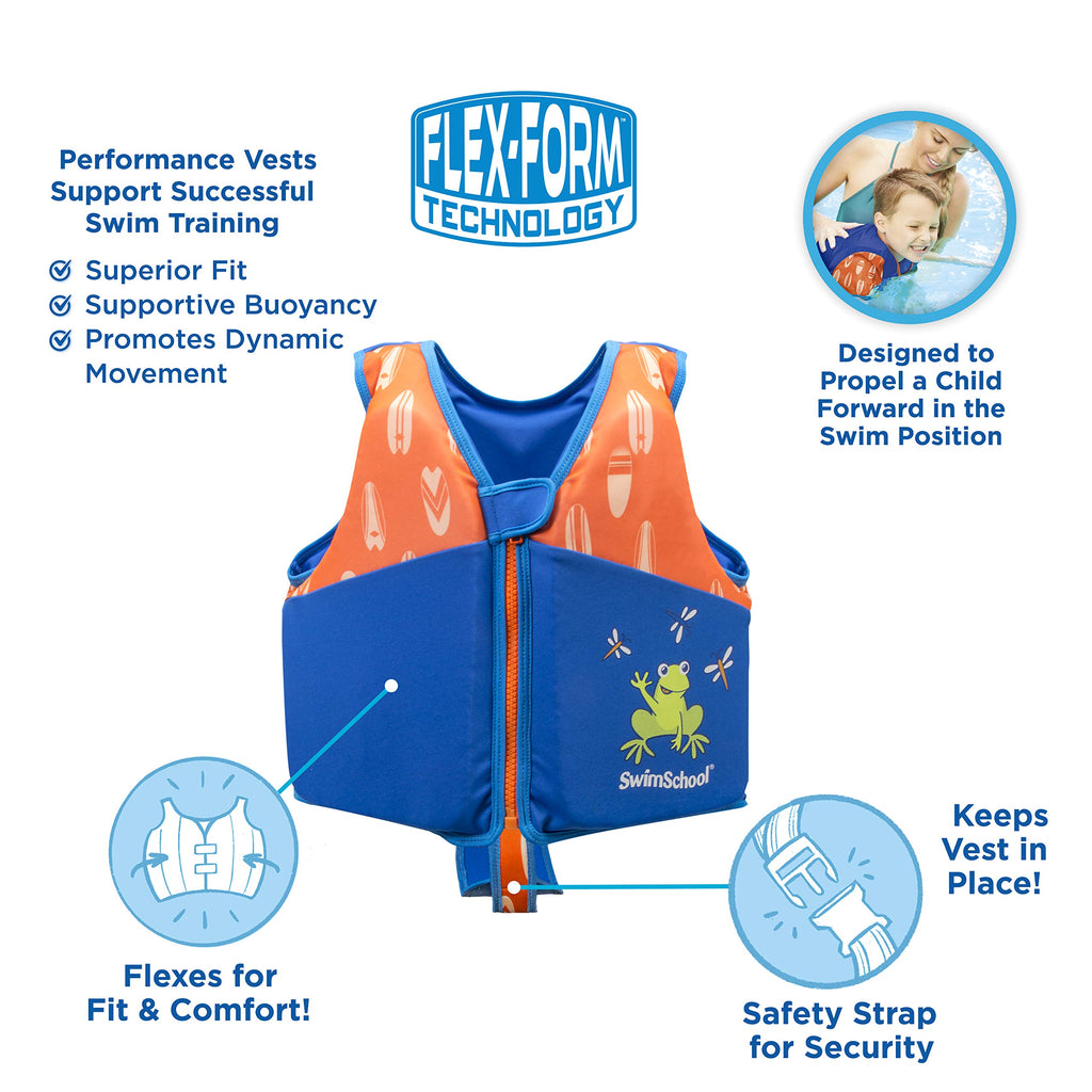 New Swimschool Swim Trainer Vest - Small/Medium Max 33 Pounds - Kids Swim Vest With Padded Shoulders - Comfortable Flex-Form-Fit