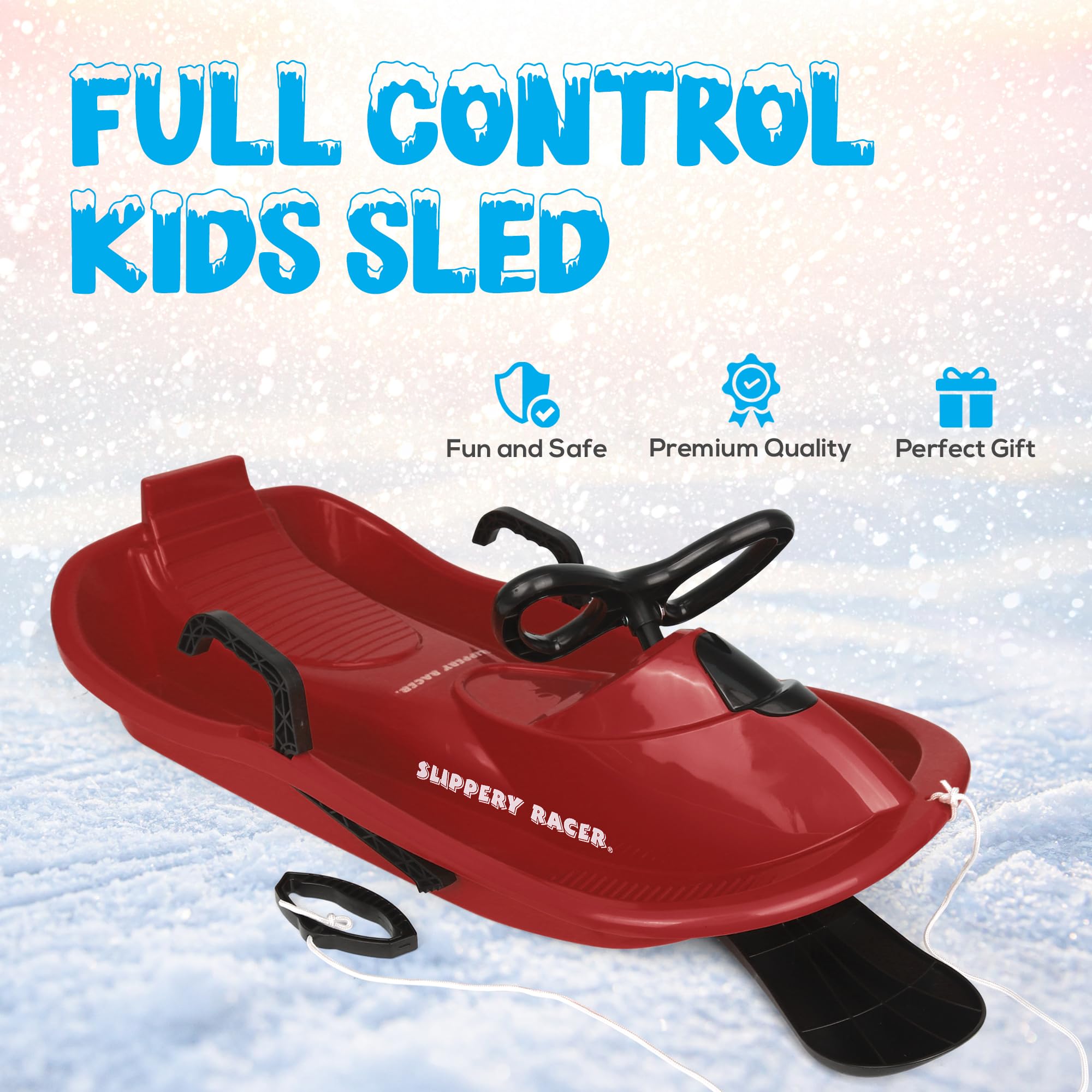 Slippery Racer Downhill Derby Flexible Kids Toddler Plastic Toboggan Steerable Plastic Snow Sled With Built-In Brakes And Steeri