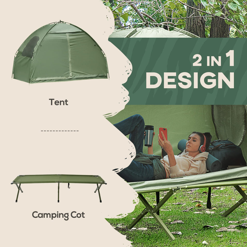 Outsunny Camping Tent Cot, Single Person Folding Cot Combo, Off-Ground Tent, Covered Outdoor Bed With Carry Bag For Hiking, Camp