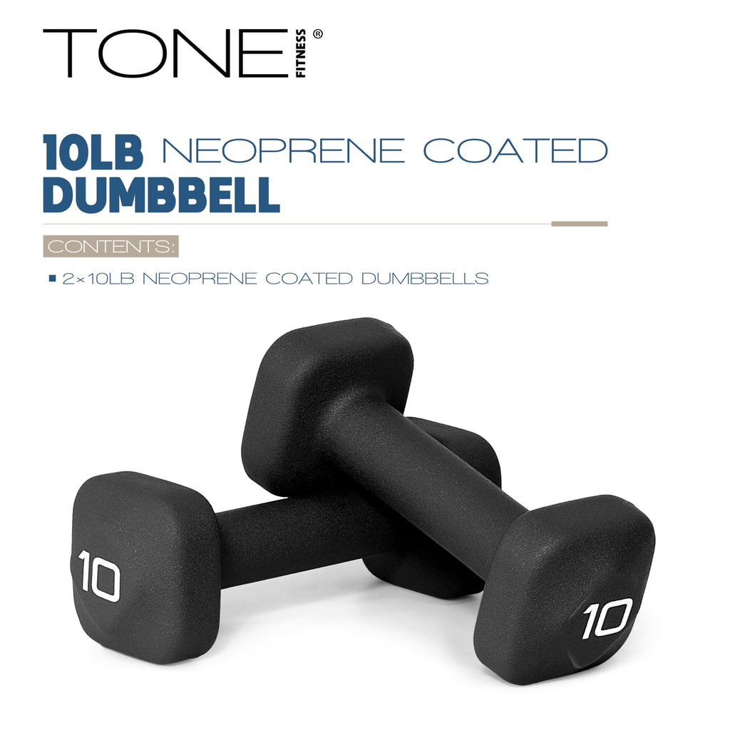 Tone Fitness 10 lb Neoprene Dumbbell Pair for Home Workouts - Non-Slip Design - Black