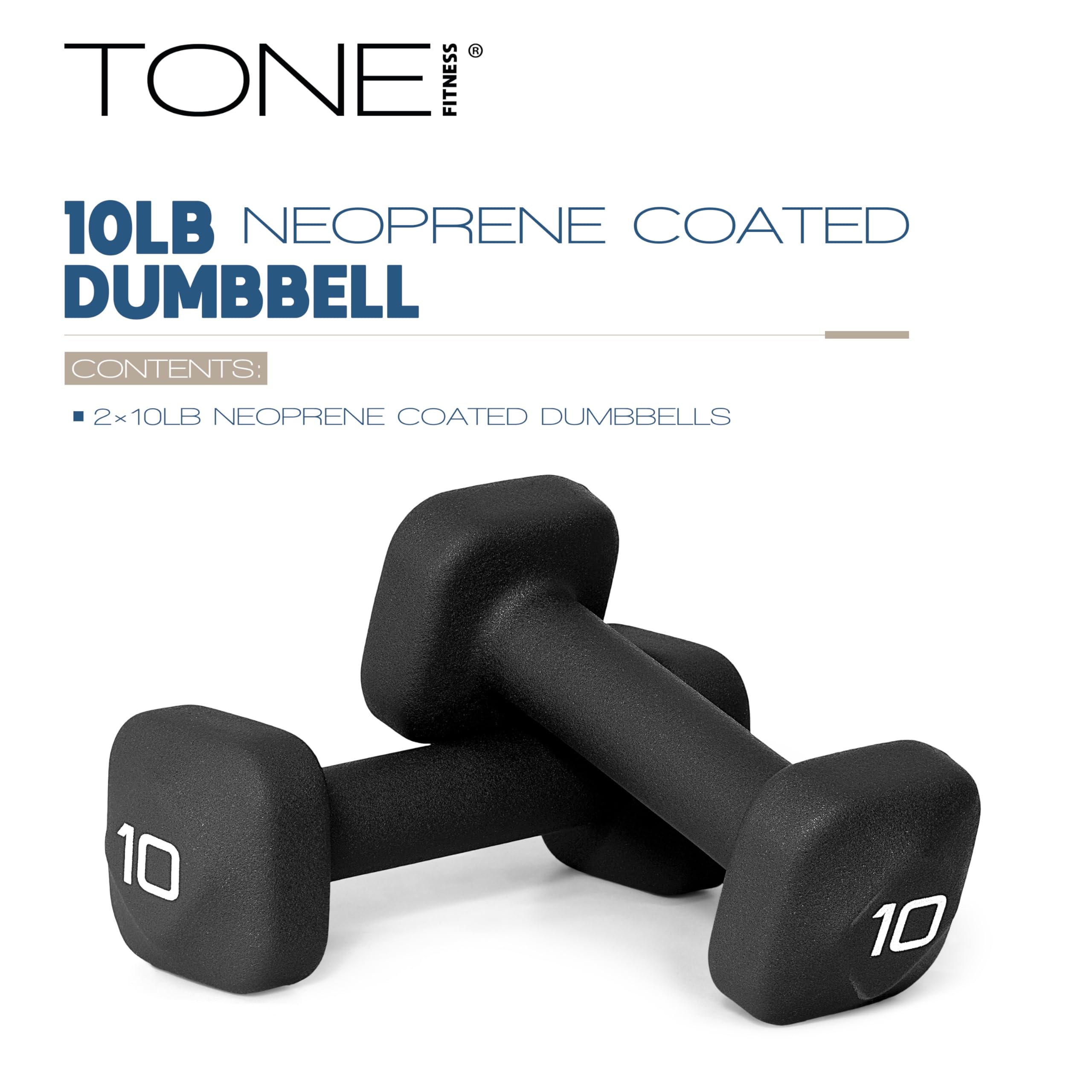 Tone Fitness 10 lb Neoprene Dumbbell Pair for Home Workouts - Non-Slip Design - Black