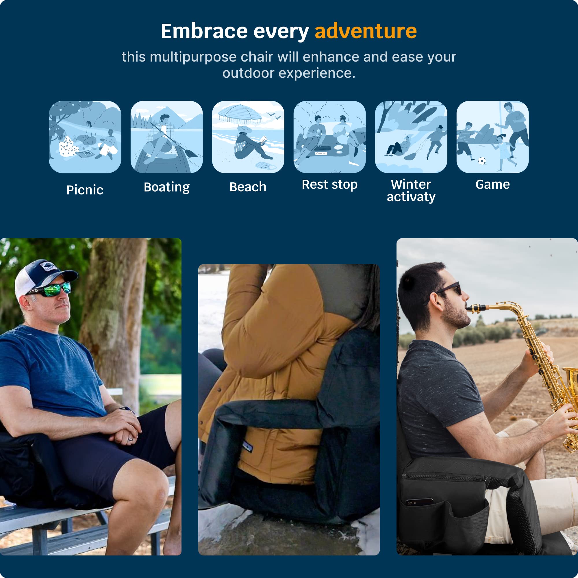 Alpcour Folding Stadium Seat - 25-Inch Extra Wide Padded Adults Camping Reclining Waterproof Bleacher Chair - Best Ultra Extra T