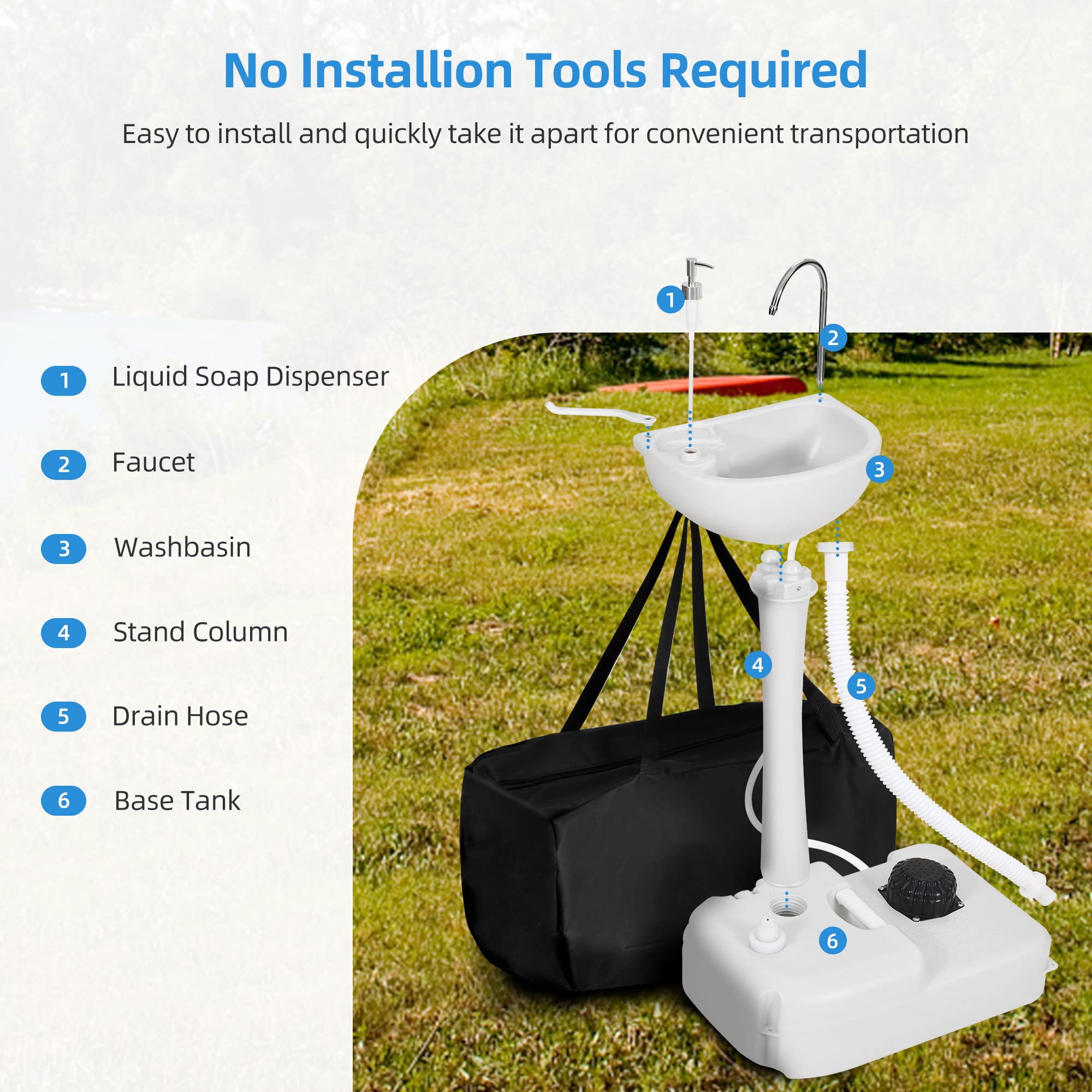 Yitahome Portable Sink Camping Hand Washing Station With 17 L Wash Basin Stand And Carry Bag, Rolling Wheels, Soap Dispenser, To