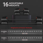 Yaheetech Adjustable Dumbbell Set 90lbs Fast Adjust Dumbbells 2 in 1 Dumbbell Weight Set Free Weight Set Used as Barbell, with T