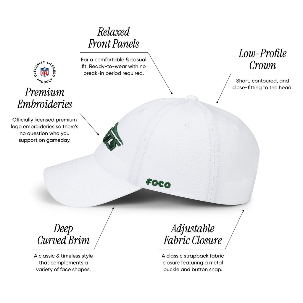 Foco Men'S New York Jets-White Cap Nfl Logo Casual Hat, Team Color