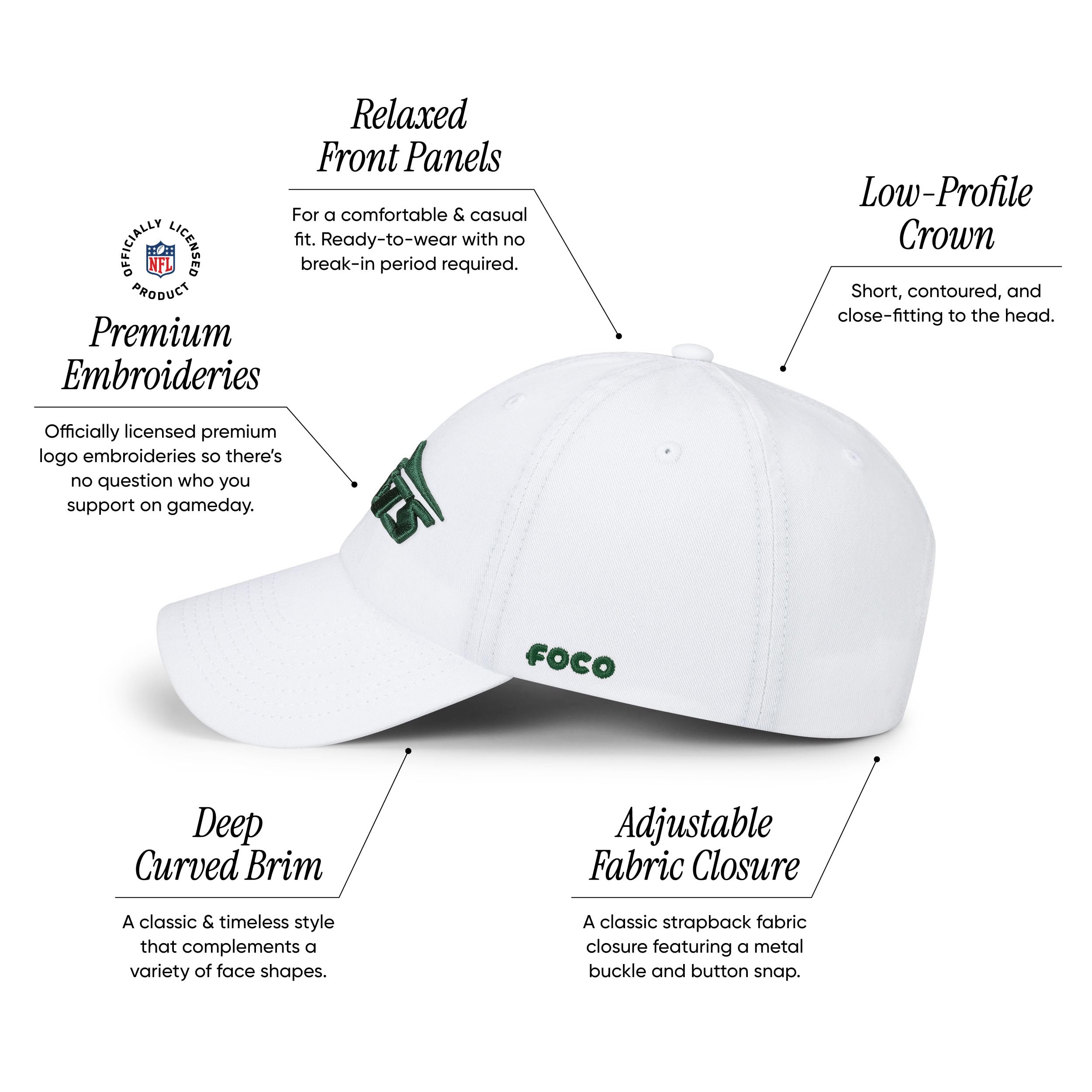 Foco Men'S New York Jets-White Cap Nfl Logo Casual Hat, Team Color