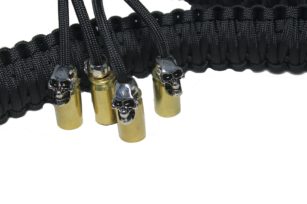 Biker Whip Get Back 36'' All Black King Cobra Double Weave With Silver Punisher Skulls .45 Cal Casing