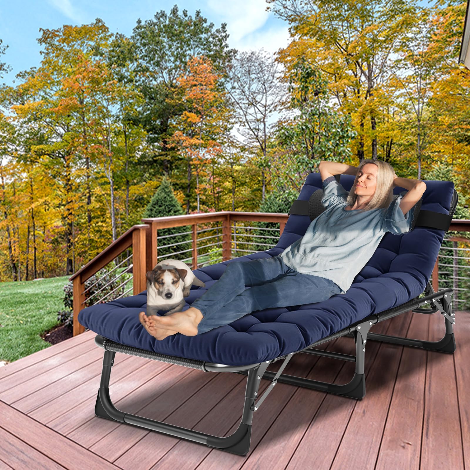 Portable Folding Camping Cot, Adjustable 4-Position Adults Reclining Chaise With Pillow, Outdoor Lounge Chair Sleeping Cots Bed,