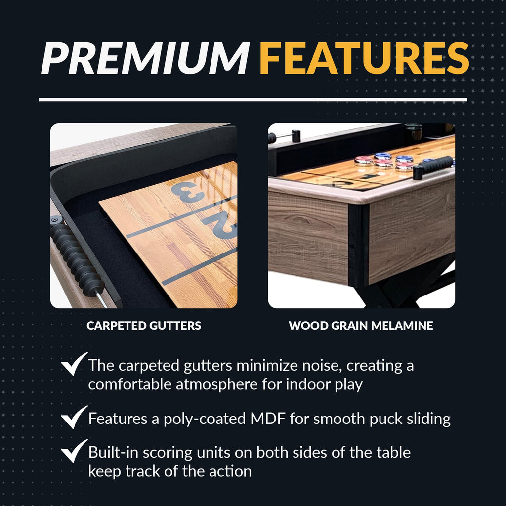 Hathaway Excalibur 9-Ft Shuffleboard Table For Great For Family Recreation Game Rooms, Designed With A Rustic Driftwood Finish W