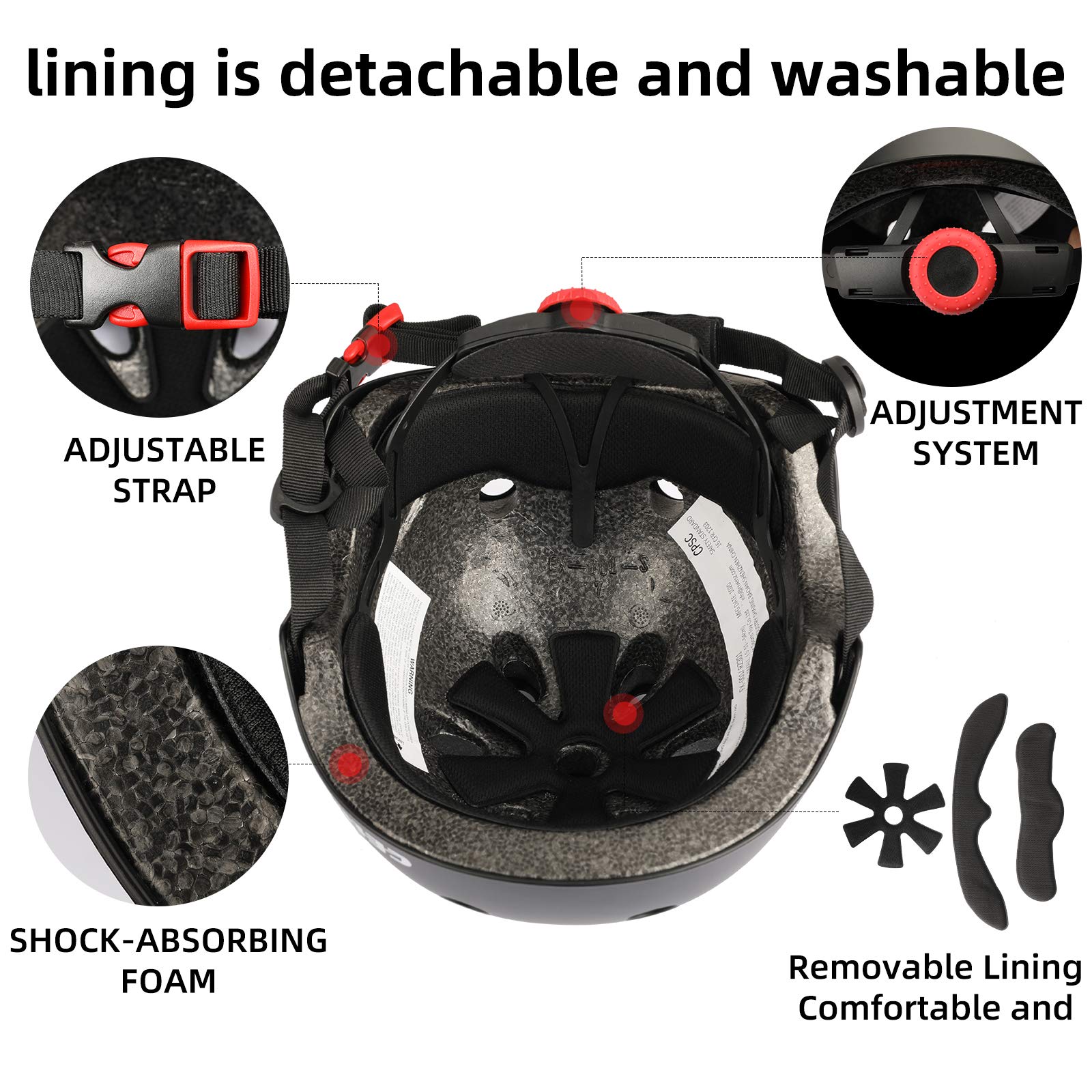 Celoid Kids Helmet Pad Set,Adjustable Kids Skateboard Bike Helmet Knee & Elbow Pads Wrist Guards 5-8 Years Kids Protective Gear