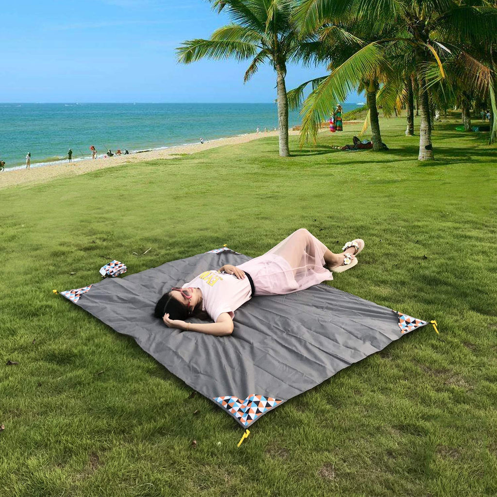 Hzjoyue Foldable Beach Blanket (71'' X 55'') -Compact, Lightweight Sandproof Pocket Blanket Best Mat For The Beach, Hiking, Camp