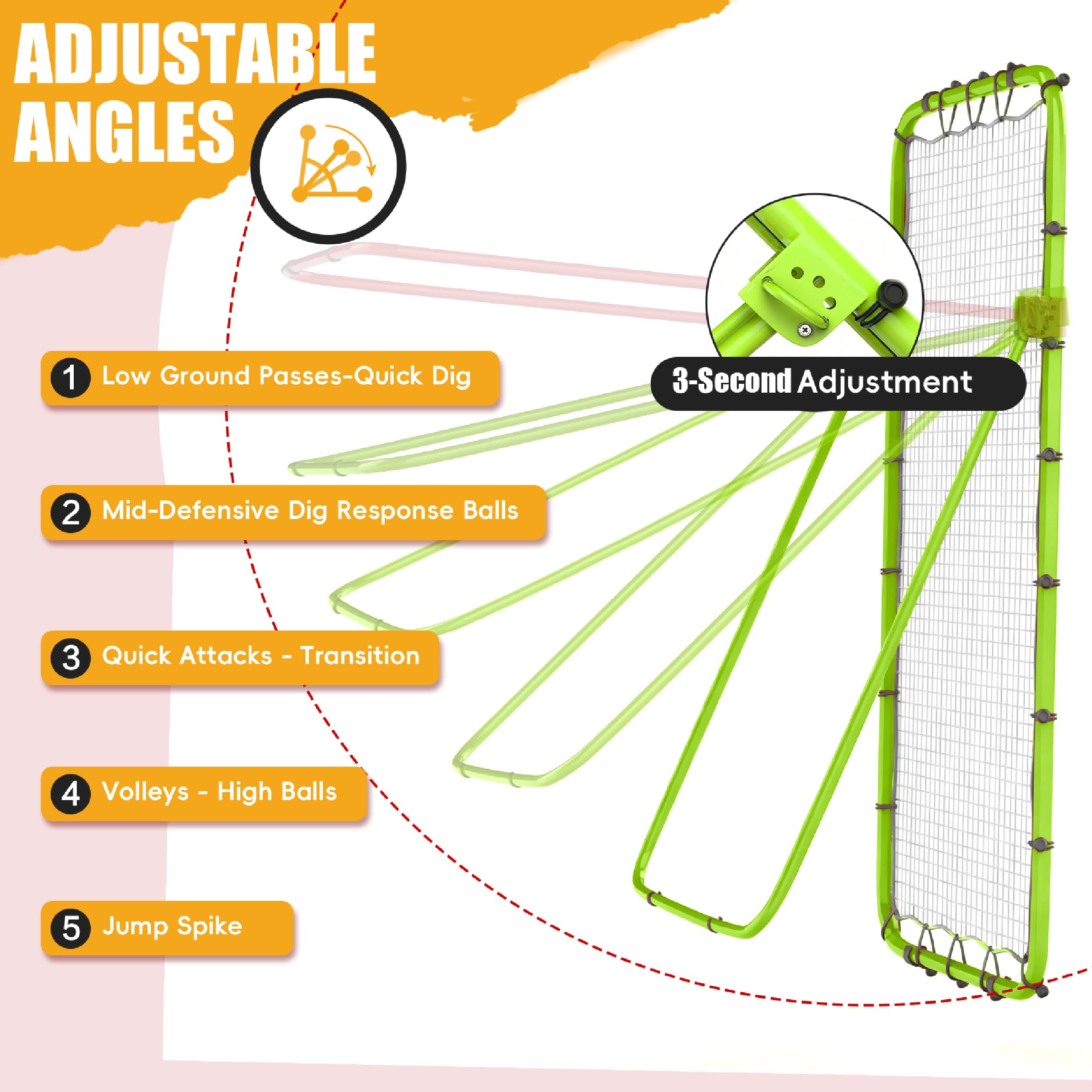 Volleyball Rebounder Net 7x4 Ft, 5-Angle Adjustable Rebounder Net with 2 Target Stripes & Portable Travel Bag, Durable Bounce Ba