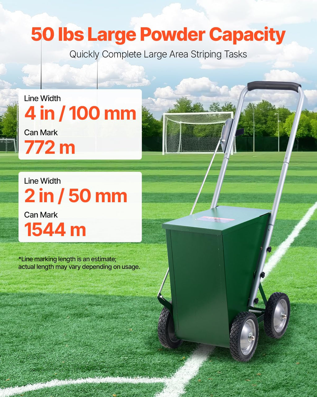 Vevor 50 Lbs Dry Line Marker For Baseball & Softball, Adjustable 2 Or 4 Inch Chalk Line Machine, Wheeled With Rubber Handle, Lar