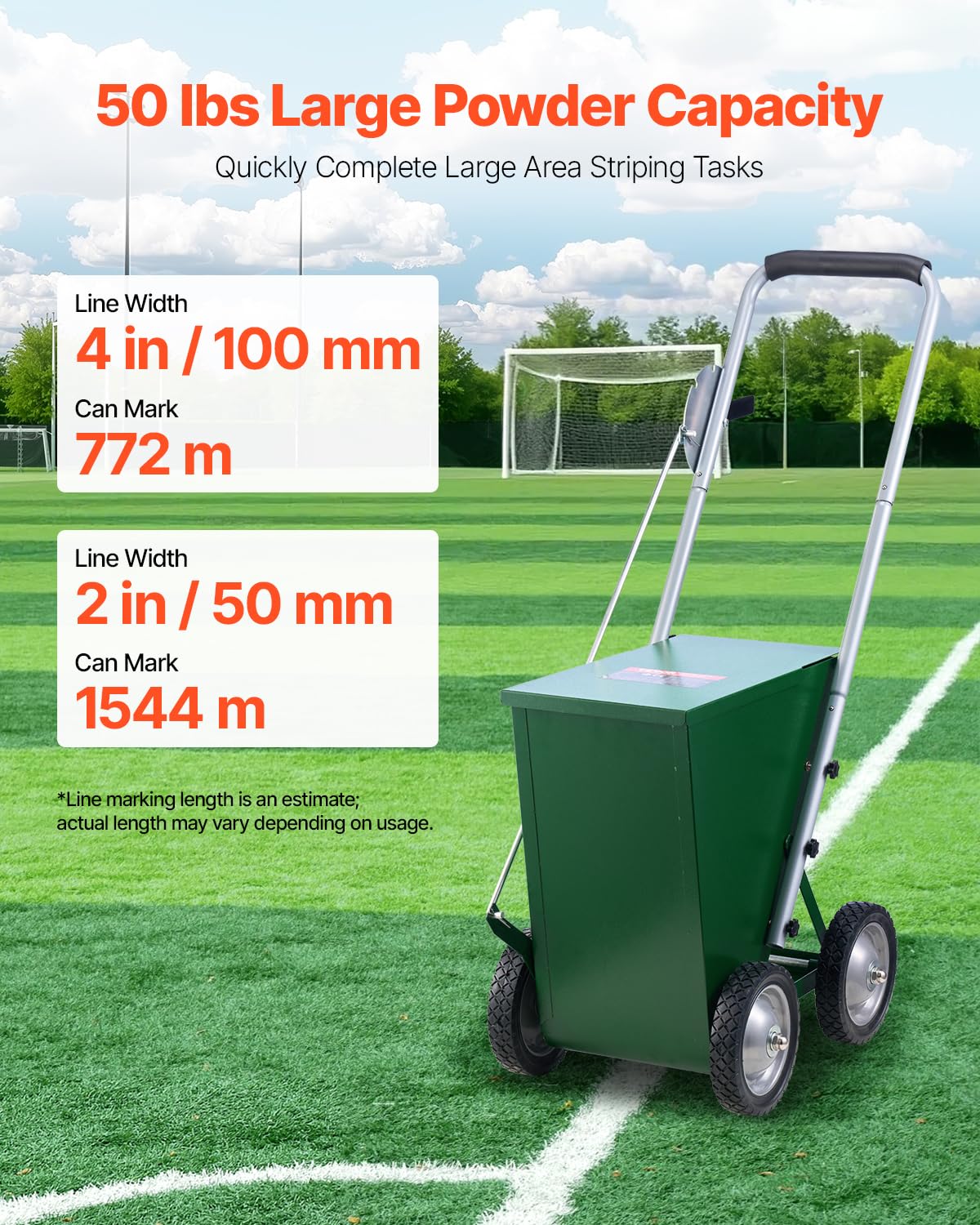 Vevor 50 Lbs Dry Line Marker For Baseball & Softball, Adjustable 2 Or 4 Inch Chalk Line Machine, Wheeled With Rubber Handle, Lar