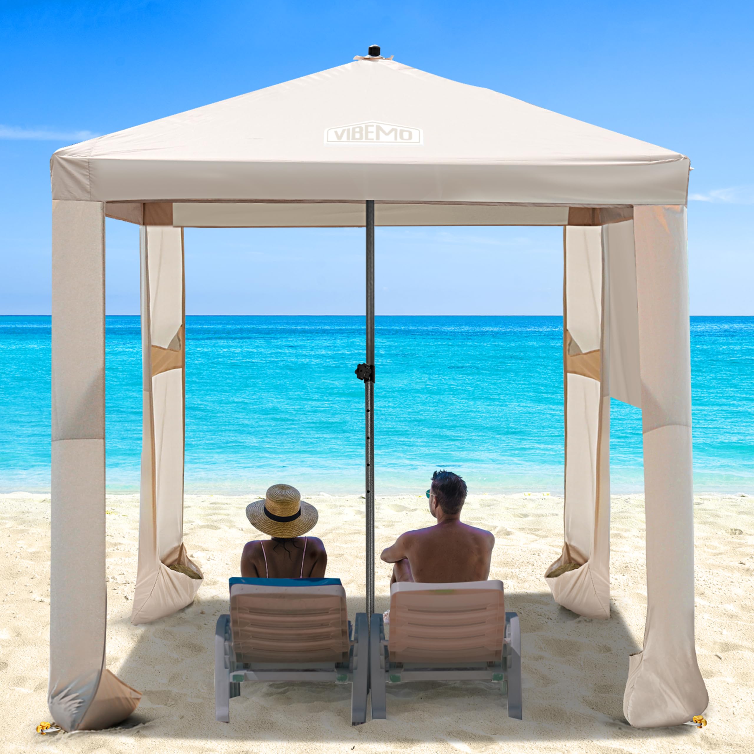 Vibemo Beach Cabana, 6.2 x 6 Portable Canopy with Side Wall, 4 Adjustable Height, UPF 50+ UV Protection, Easy to Set Up Tent, 