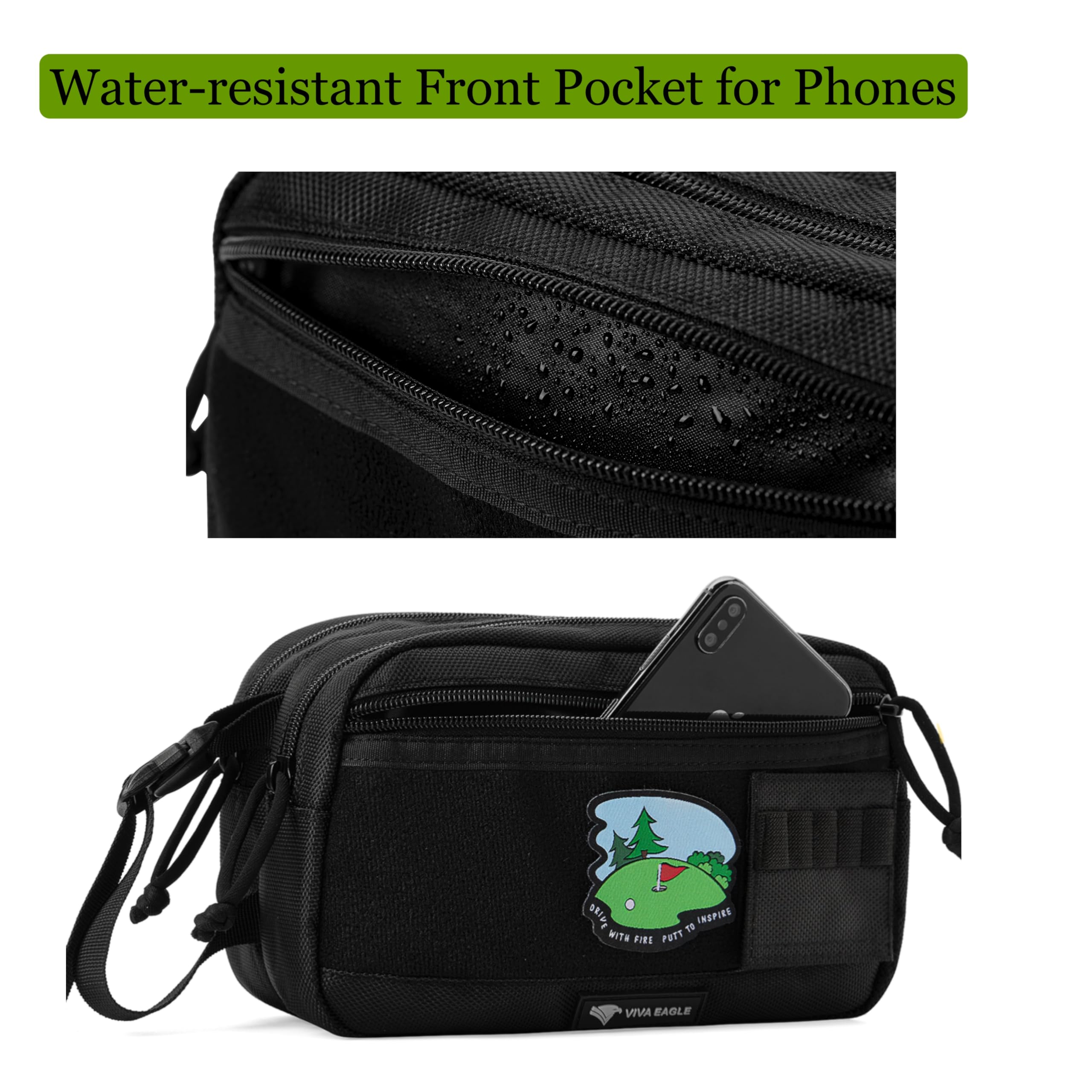 Golf Pouch Bag For Balls Accessories Valuables  Customizable With Hook-And-Loop Panel  Ideal Golfer Gift, Includes Tee-Holder An
