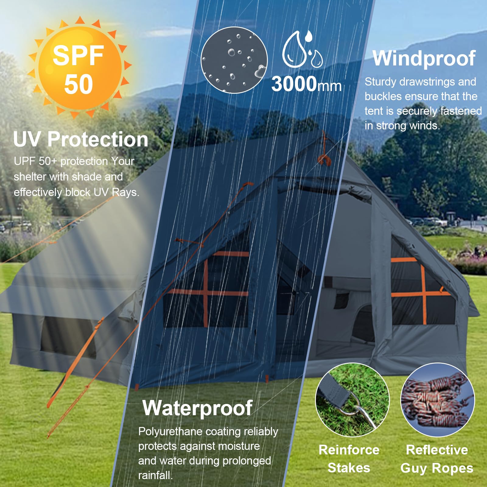4-6 Person Inflatable Camping Tent, 9.8 * 7.2 Ft Glamping Inflatable Tents With Largetarps,2025 Update Zipper Door Easy Setup Bl