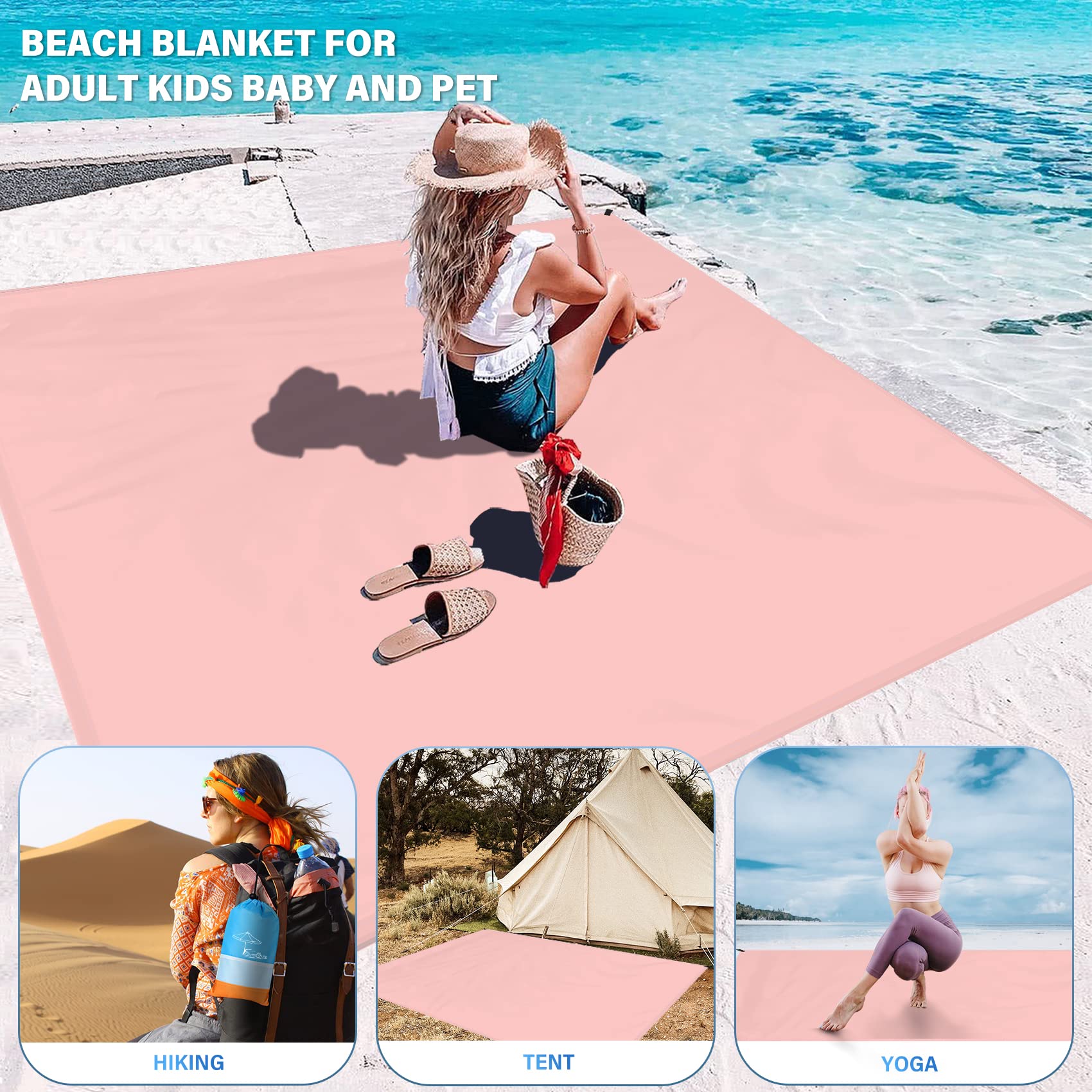 Famstar Beach Blanket Oversized Extra Large 10'X 9',Waterproof Sandproof Beach Blanket 2-8Adults Lightweight Durable For Travel