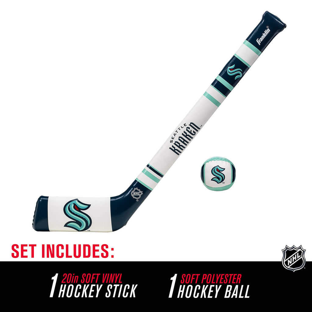 Franklin Sports Seattle Kraken Nhl Mini Soft Hockey Stick Set - Nhl Team Soft Foam Mini Hockey Stick And Ball Set - Great Toy Fo