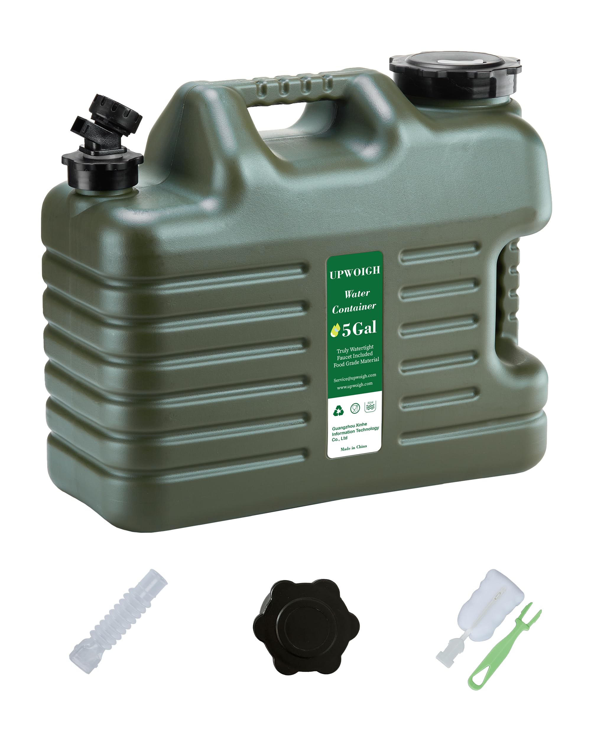 Upwoigh 5 Gallon Water Jug, Thickened Water Storage Overlanding Gear Containers, Camping Essential Truly Leak-Proof Green Water