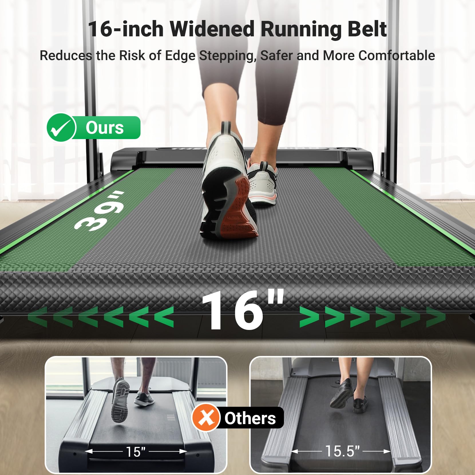 Therun Walking Pad, 2 In 1 Foldable Treadmills For Home, 2.5Hp Under Desk With Handle Bar, 16 Widened Running Belt, With Remote