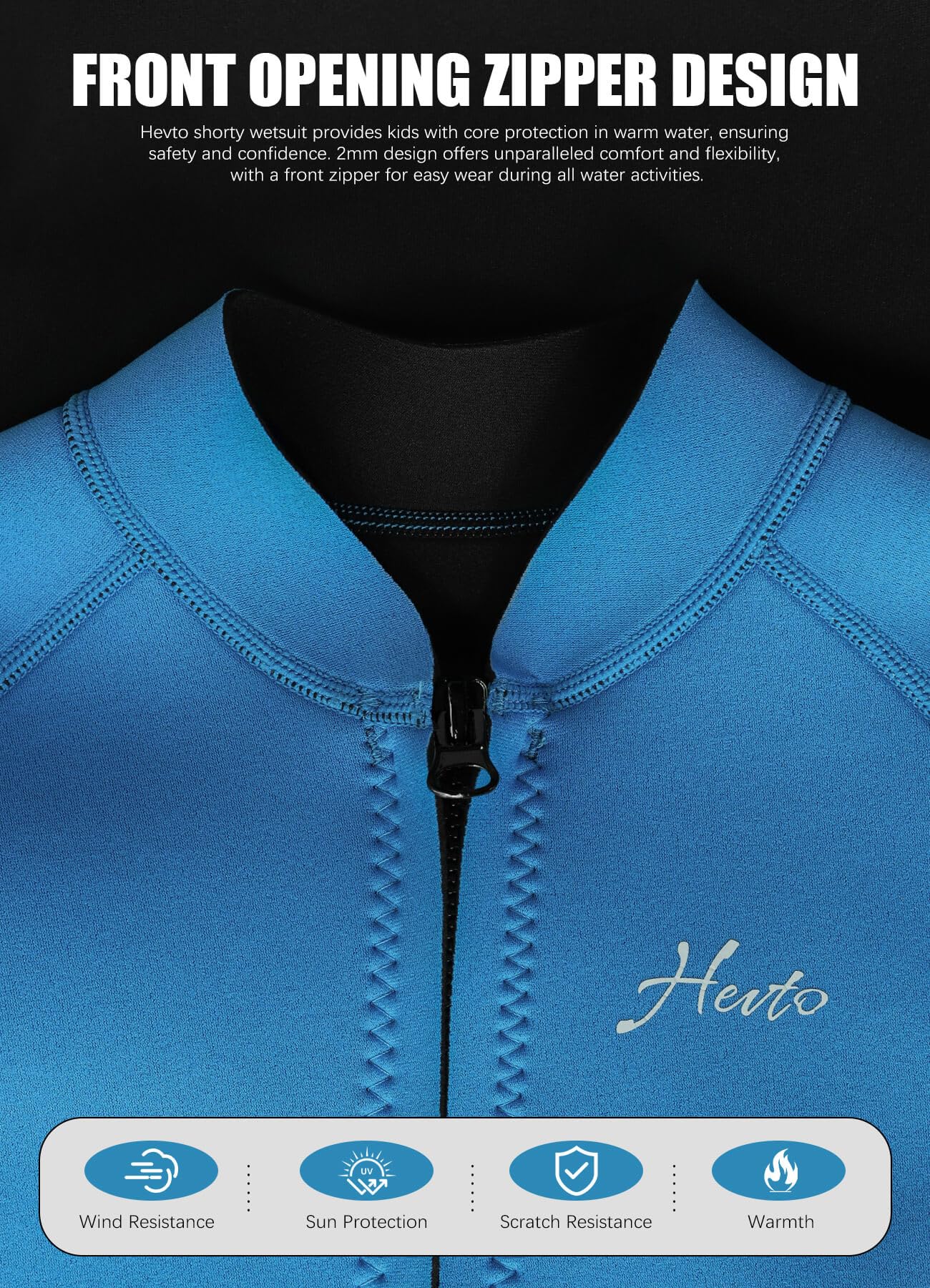 Hevto Wetsuits Kids Child Boy Girl Youth Toddler 2Mm Neoprene Full Wet Suits Keep Warm Front Zip For Surfing Swimming Diving (K1