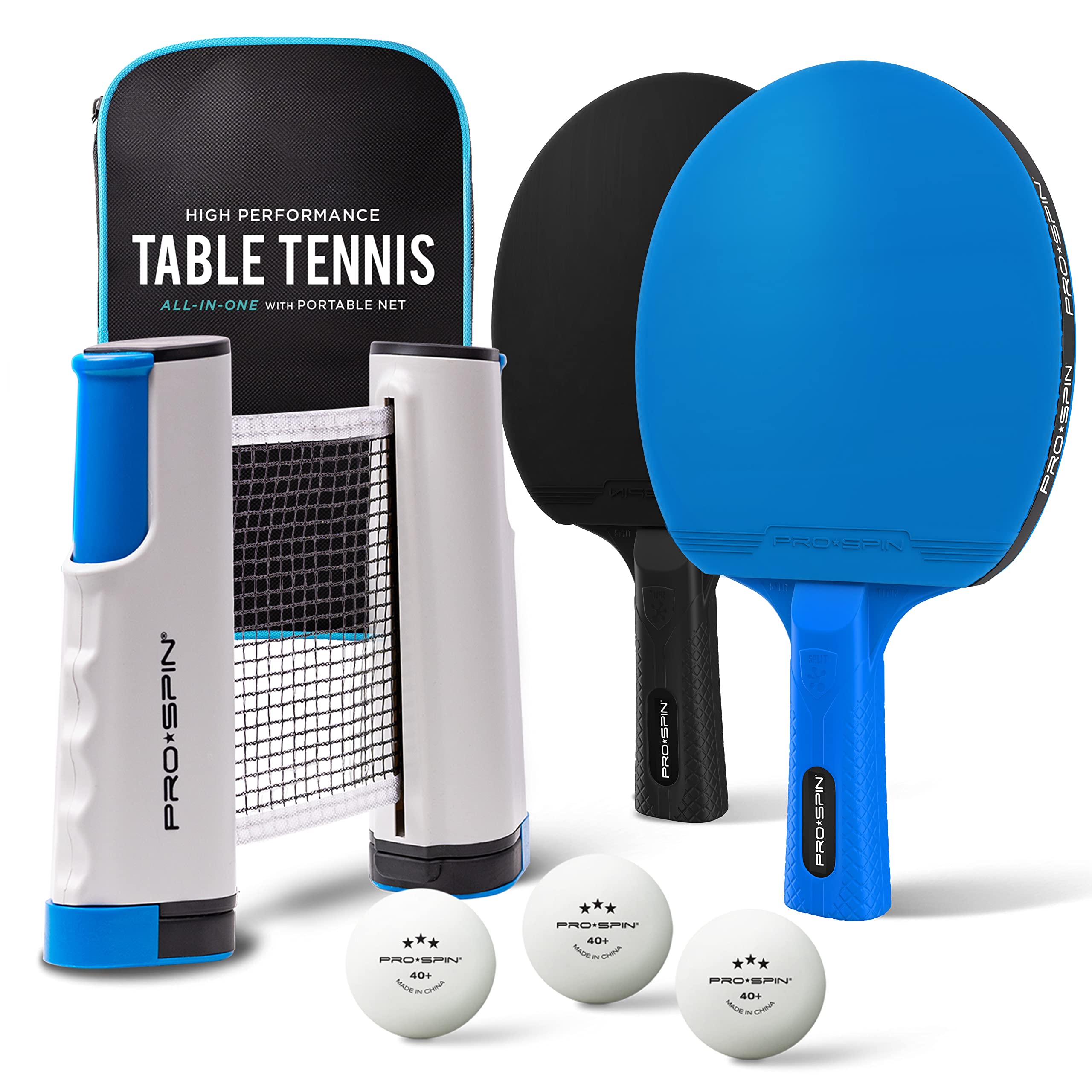 Pro-Spin All-In-One Portable Ping Pong Set With Ultra-Comfort Ping Pong Paddles | Table Tennis Set With Retractable Ping Pong Ne