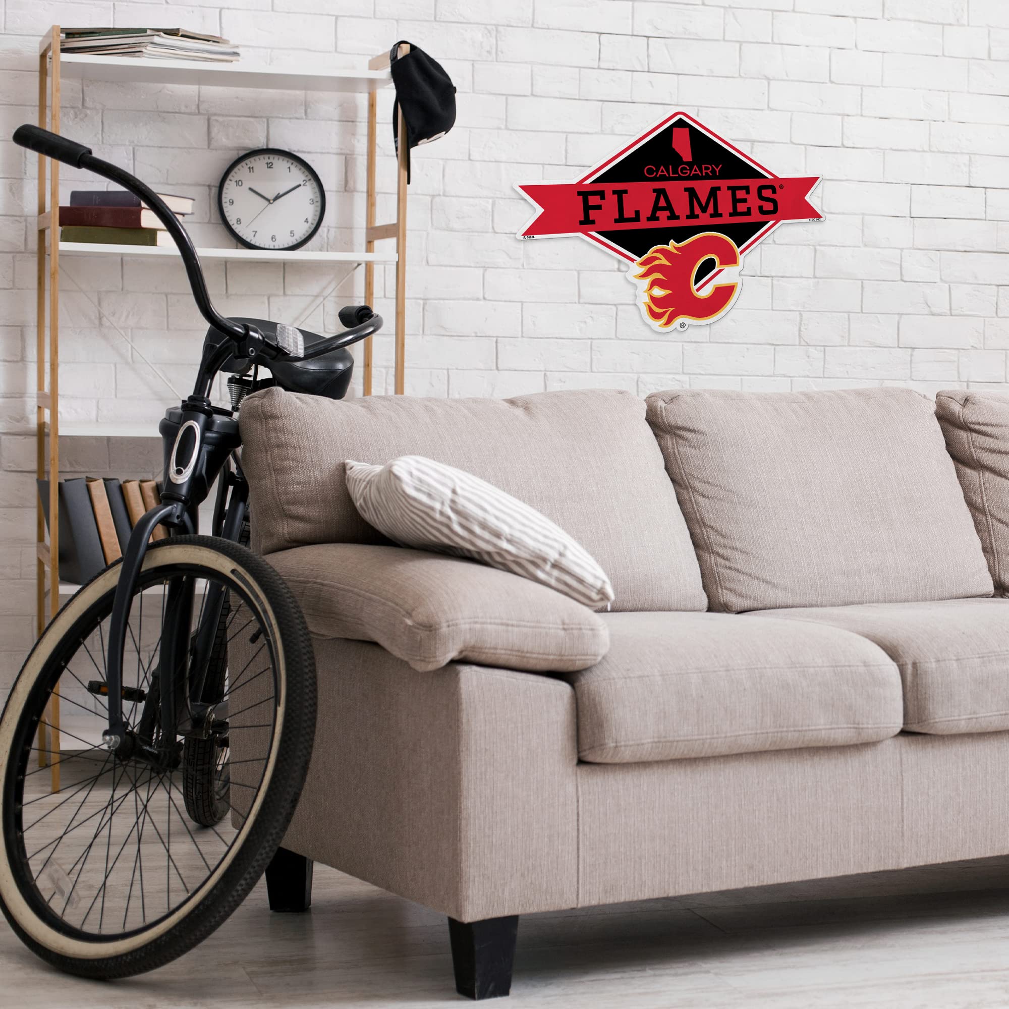 Rico Industries Nhl Calgary Flames Diamond Shape Cut Pennant - Home And Living Room D  Cor - Soft Felt Ez To Hang